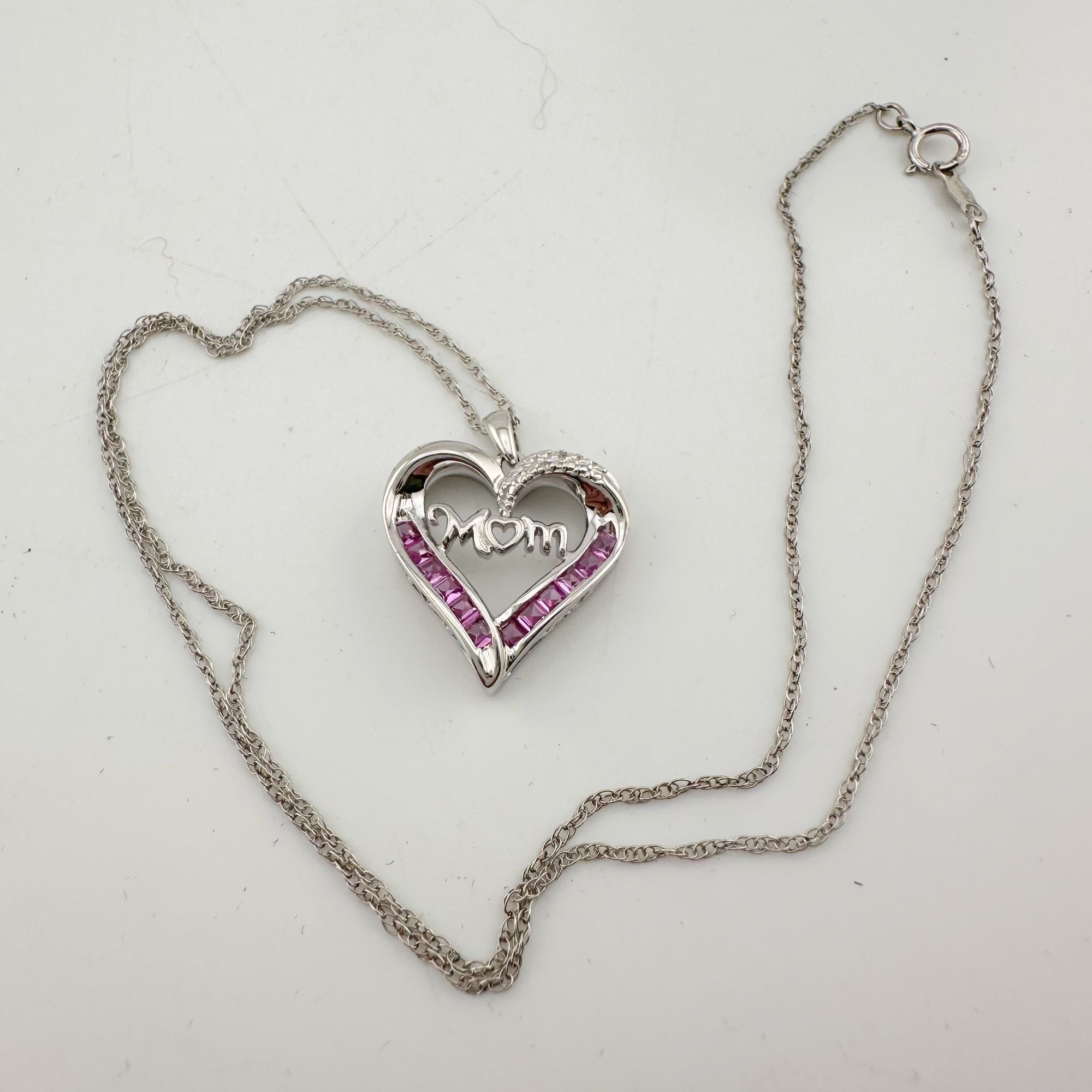 Other Pink Sapphire 'MOM' Heart Necklace with Diamond Accent Size ONE SIZE - 6 Thumbnail