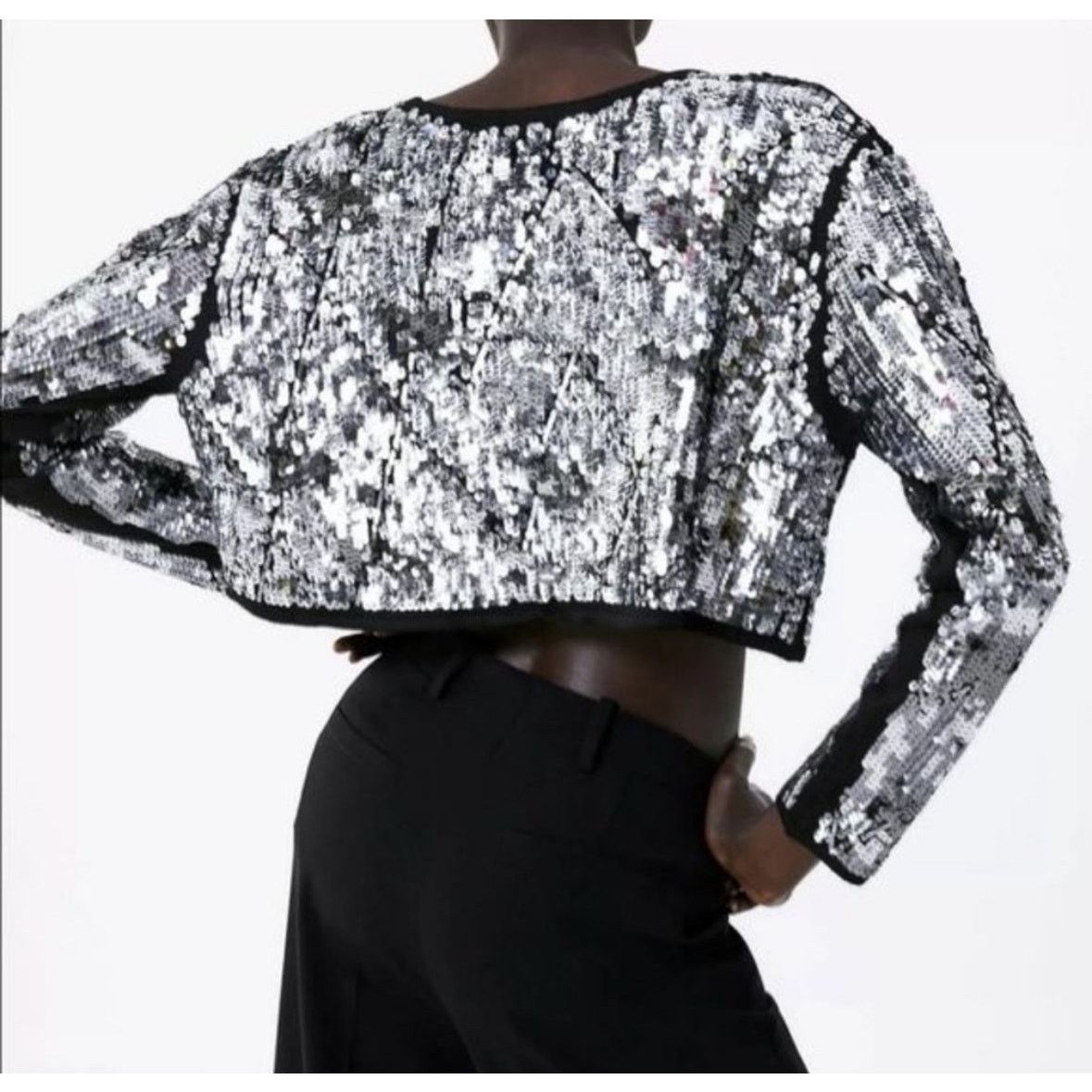 Zara Zara Women's Silver Sequin Crop Top Sweater M Glam Size M / US 6-8 / IT 42-44 - 4 Thumbnail