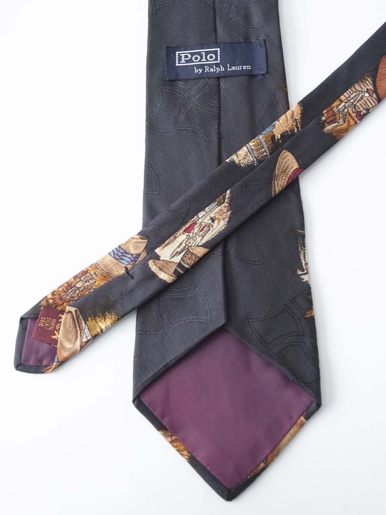 Ralph Lauren × Vintage Ralph Lauren Tie 100% Silk Hats Vintage Dark Blue Size ONE SIZE - 3 Thumbnail