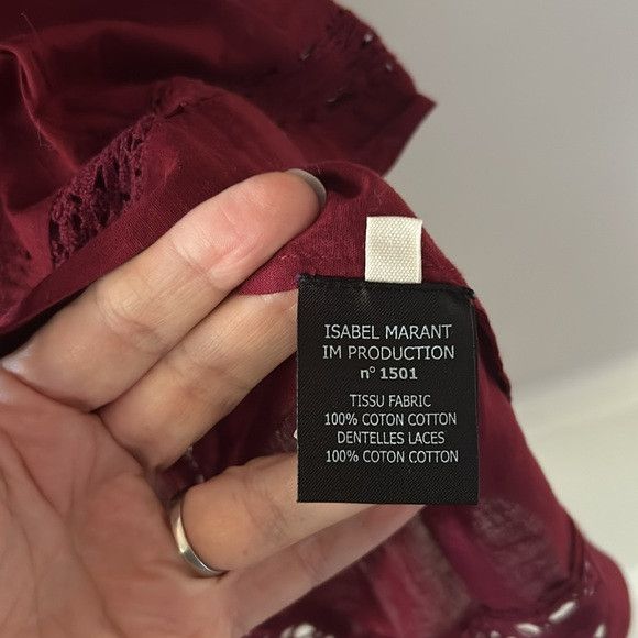 ISABEL MARANT ETOILE cotton v neck burgundy short sleeve top