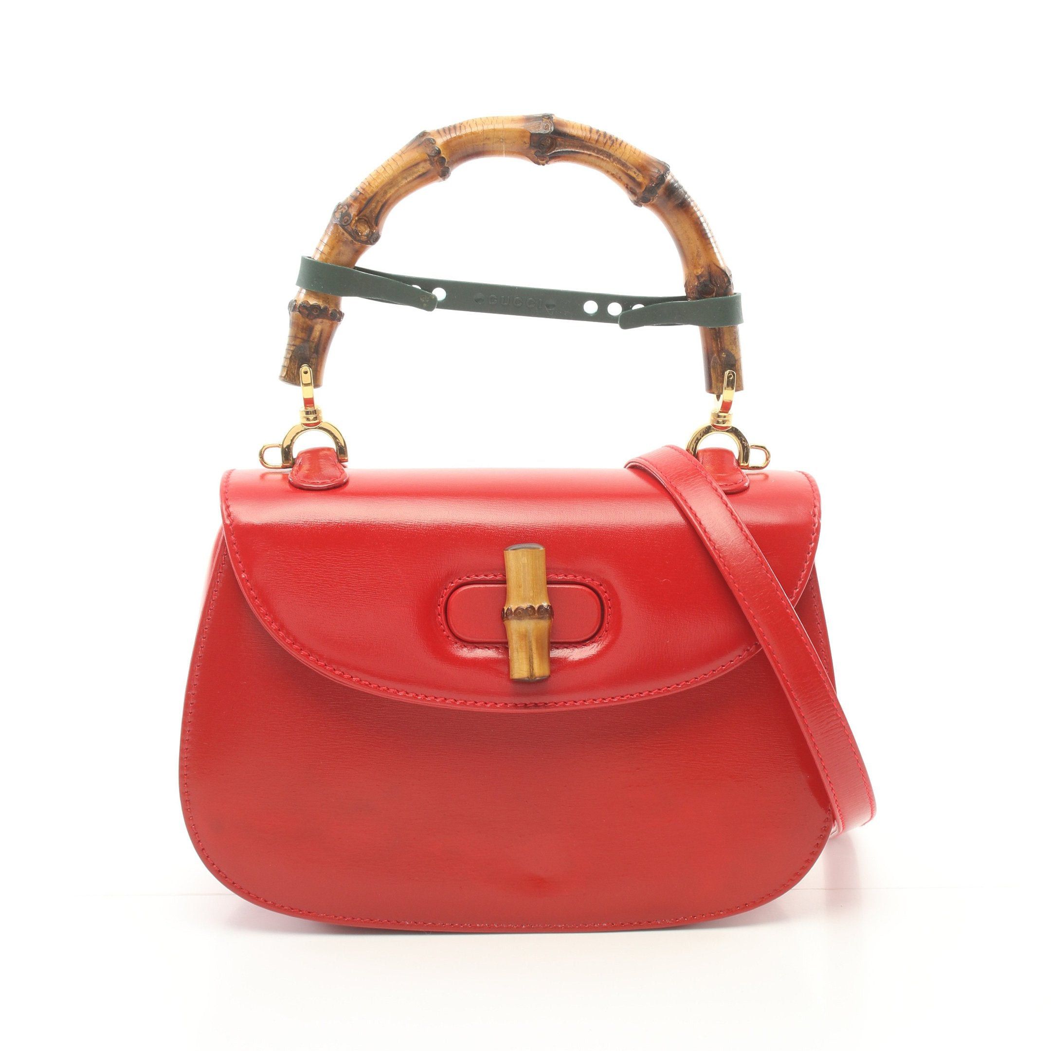 image of Gucci Bamboo Handbag Leather Red, Women's