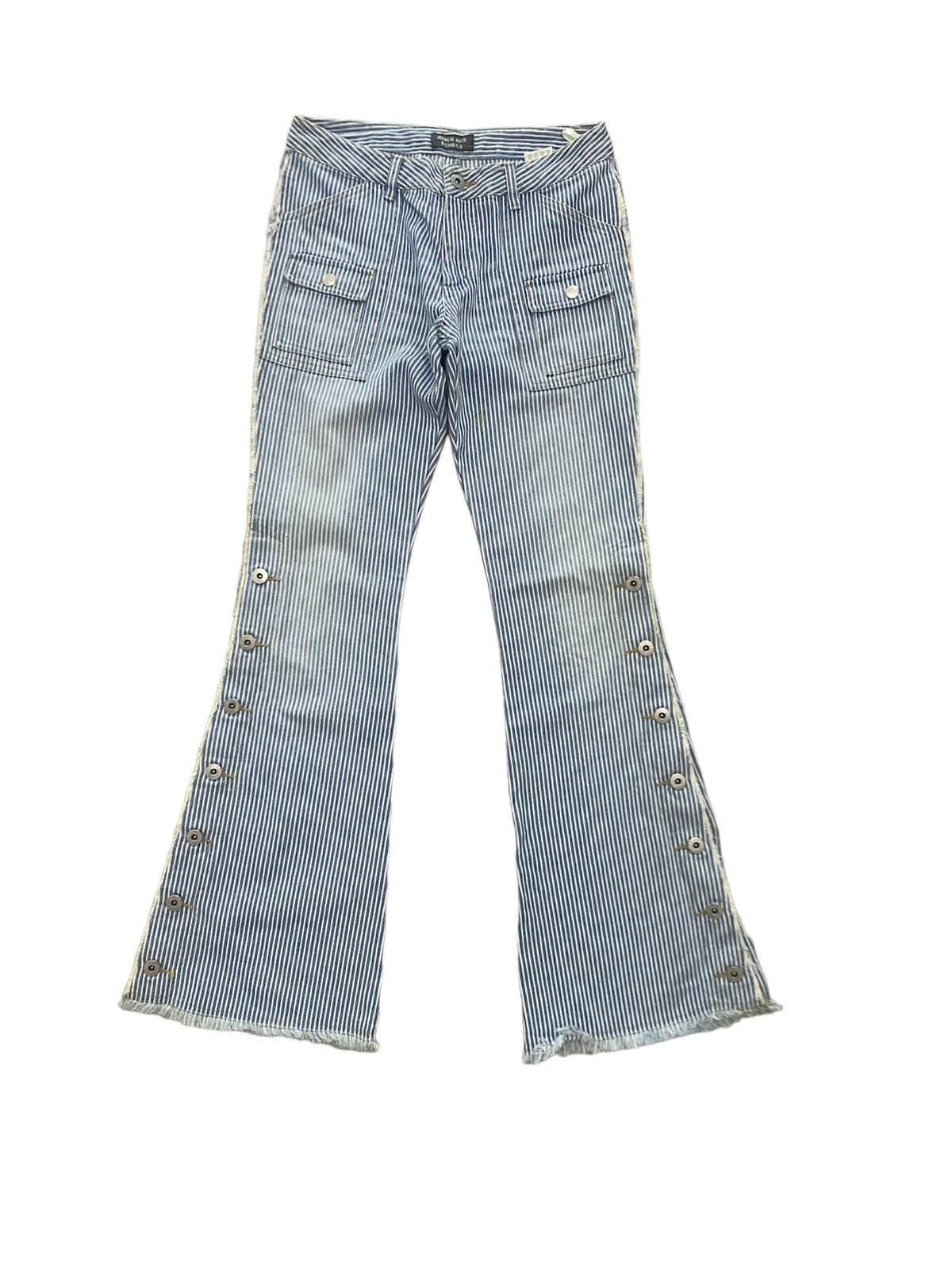 If Six Was Nine × Japanese Brand × KMRii Flare Jeans Jouer Aux Echecs Low Rise Stripe Bush Pants Size US 27 - 1 Thumbnail
