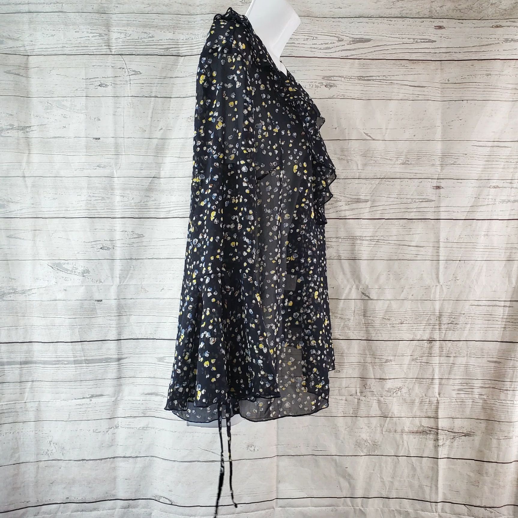 Vintage Vero Viva Blouse Womens Blue Yellow Floral Long Sleeve V-Neck Sheer Ruffle Sz 422024 Womens Size M / US 6-8 / IT 42-44 - 3 Thumbnail
