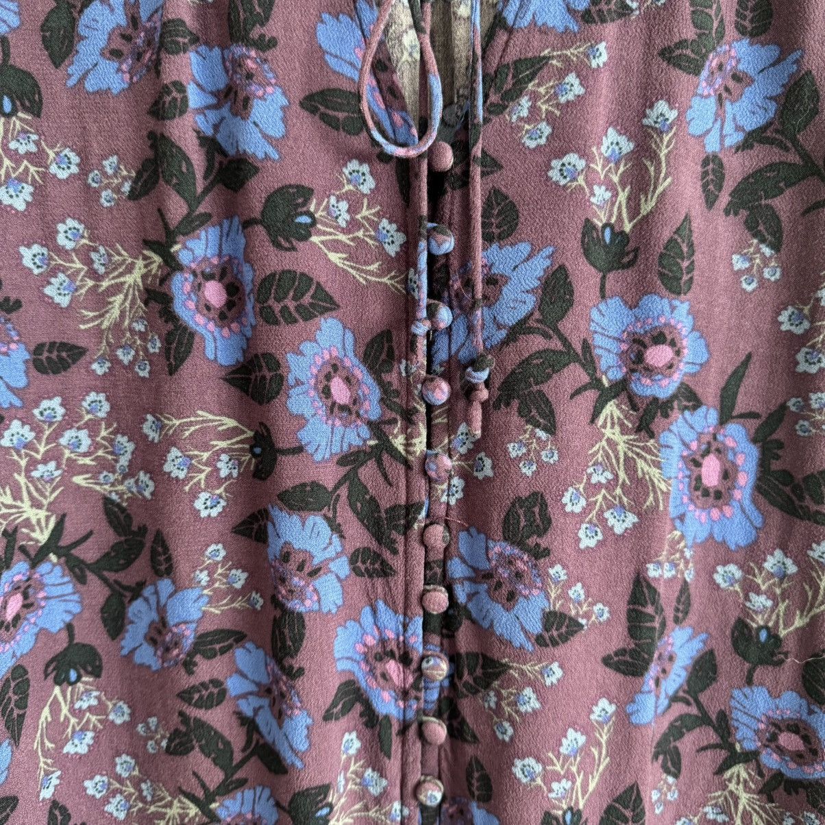 Free People FREE PEOPLE Purple Blue Boho Floral Mystery Tunic Blouse Size M / US 6-8 / IT 42-44 - 7 Thumbnail