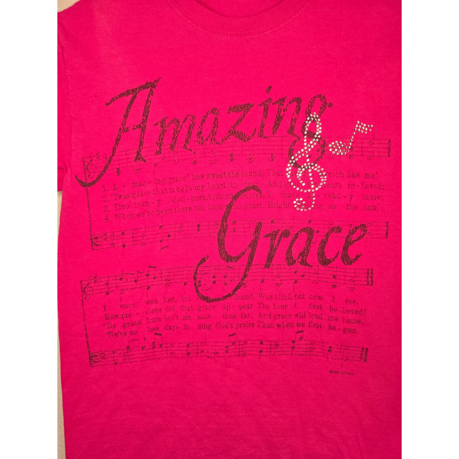 Gildan Amazing Grace Shirt Christian Gospel Rhinestone Pink S Tee Size S / US 4 / IT 40 - 2 Thumbnail