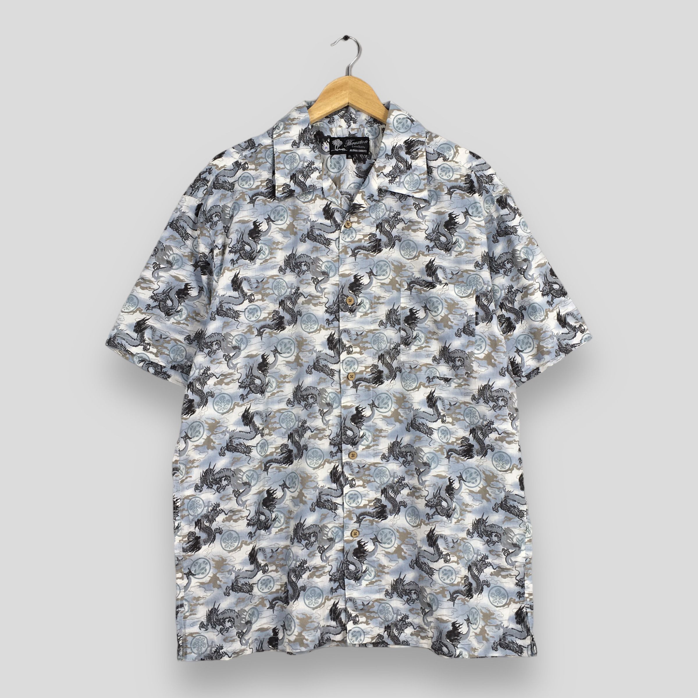 Vintage Vintage Hawaiian Japanese Dragon Raijin Cotton Shirt XLarge Size US XL / EU 56 / 4 - 1 Thumbnail