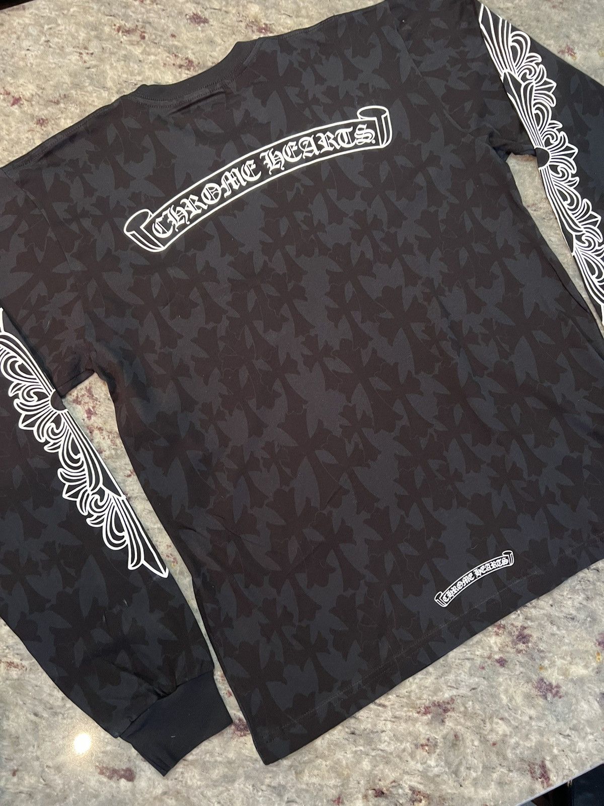 Image of Chrome Hearts Cemetery Print Black Longsleeve Tee, Men's (Size XL)