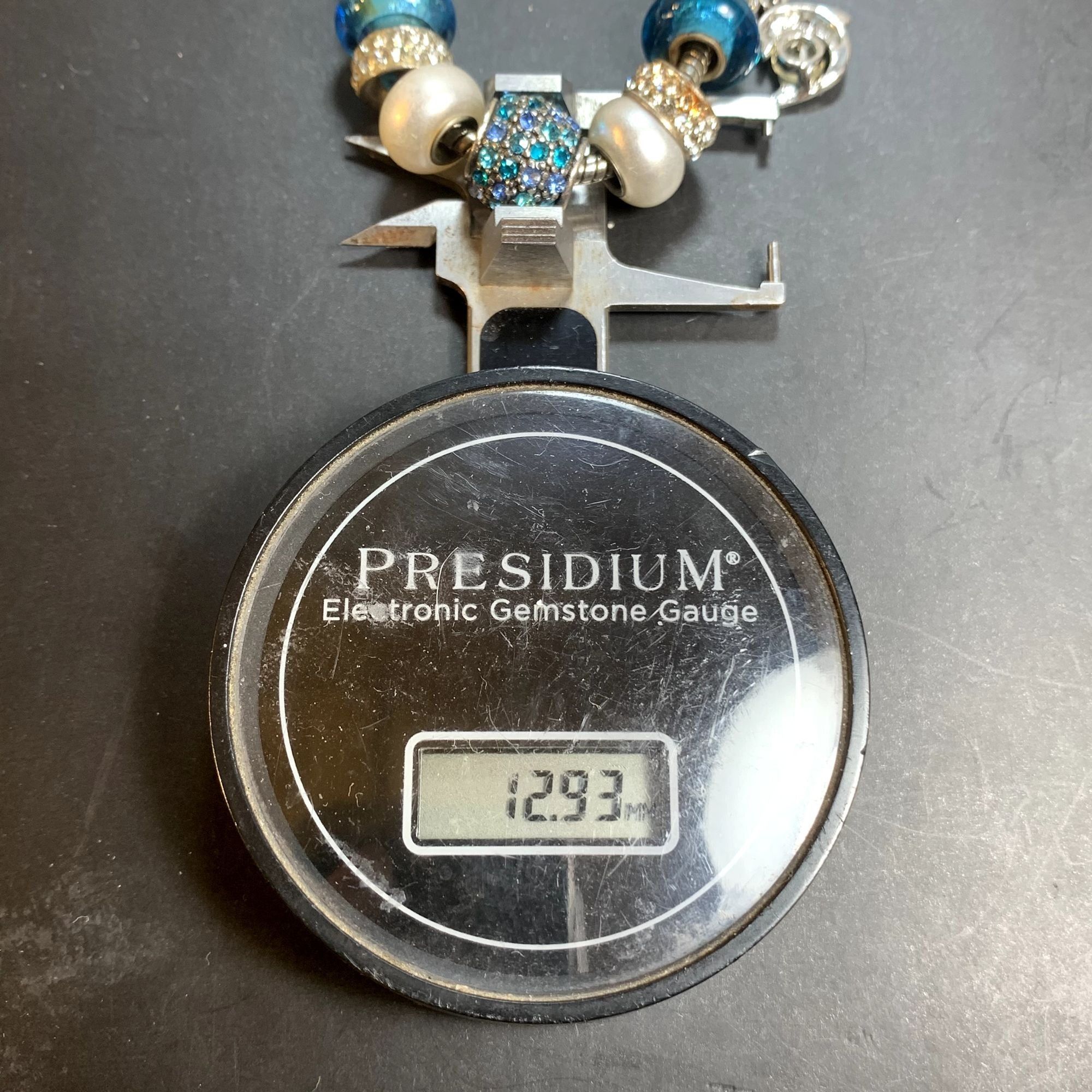 Other Silvertone Slide Charm Bracelet Blue Crystal Blue & White Sl Size ONE SIZE - 10 Thumbnail