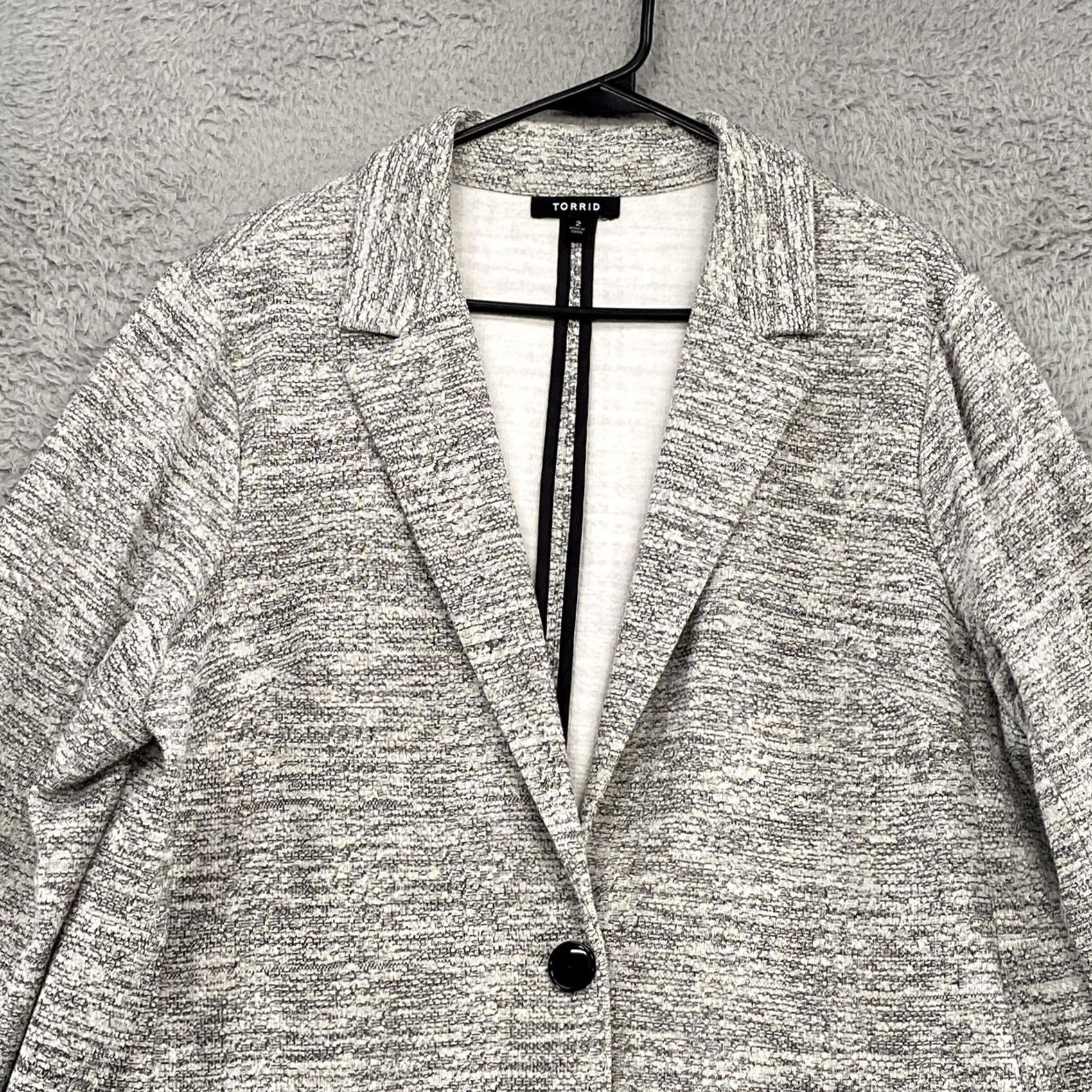 Torrid Torrid Gray Knit Blazer Jacket Womens 2X Longline Office Work Coat Pockets Size XXL / US 16-18 / IT 52-54 - 2 Thumbnail
