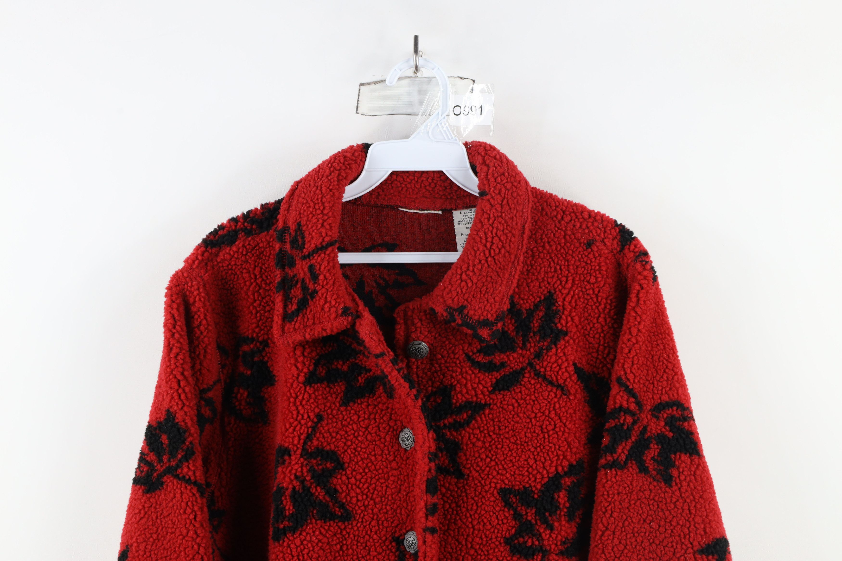 Vintage Vintage 90s Streetwear Fleece Leaf All Over Print Jacket Size L / US 10 / IT 46 - 2 Thumbnail