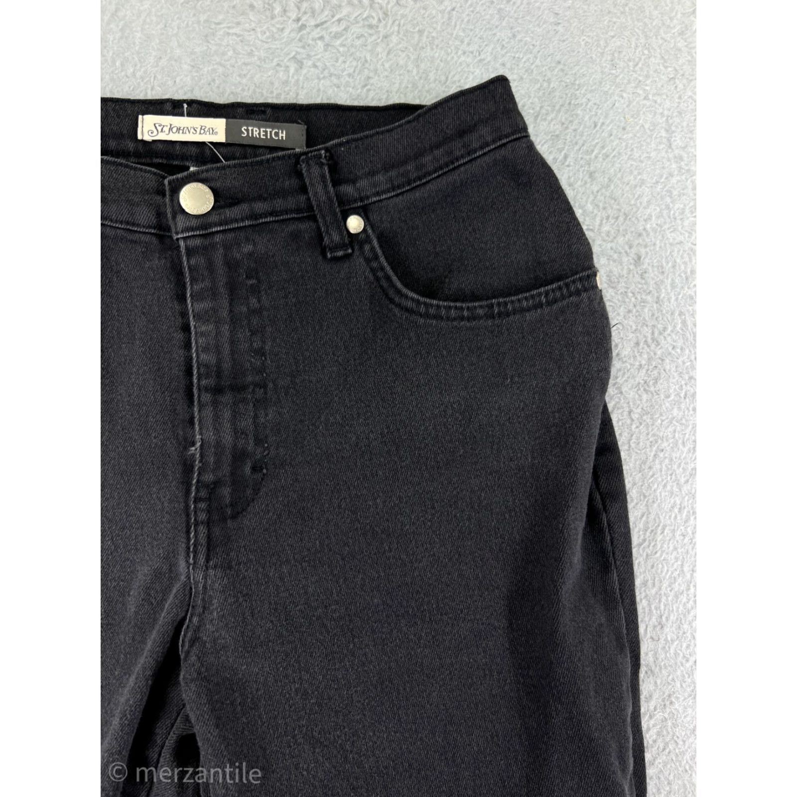 Lee Womens St. Johns Bay Pants 8P Black Denim Jeans High Rise Straight Leg Cotton Size 30" / US 8 / IT 44 - 6 Thumbnail