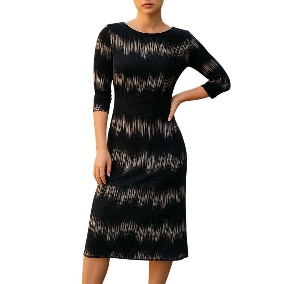 Other Studio One Black Dress Size 8 Midi Style with 3/4 Sleeves Size M / US 6-8 / IT 42-44 - 2 Thumbnail