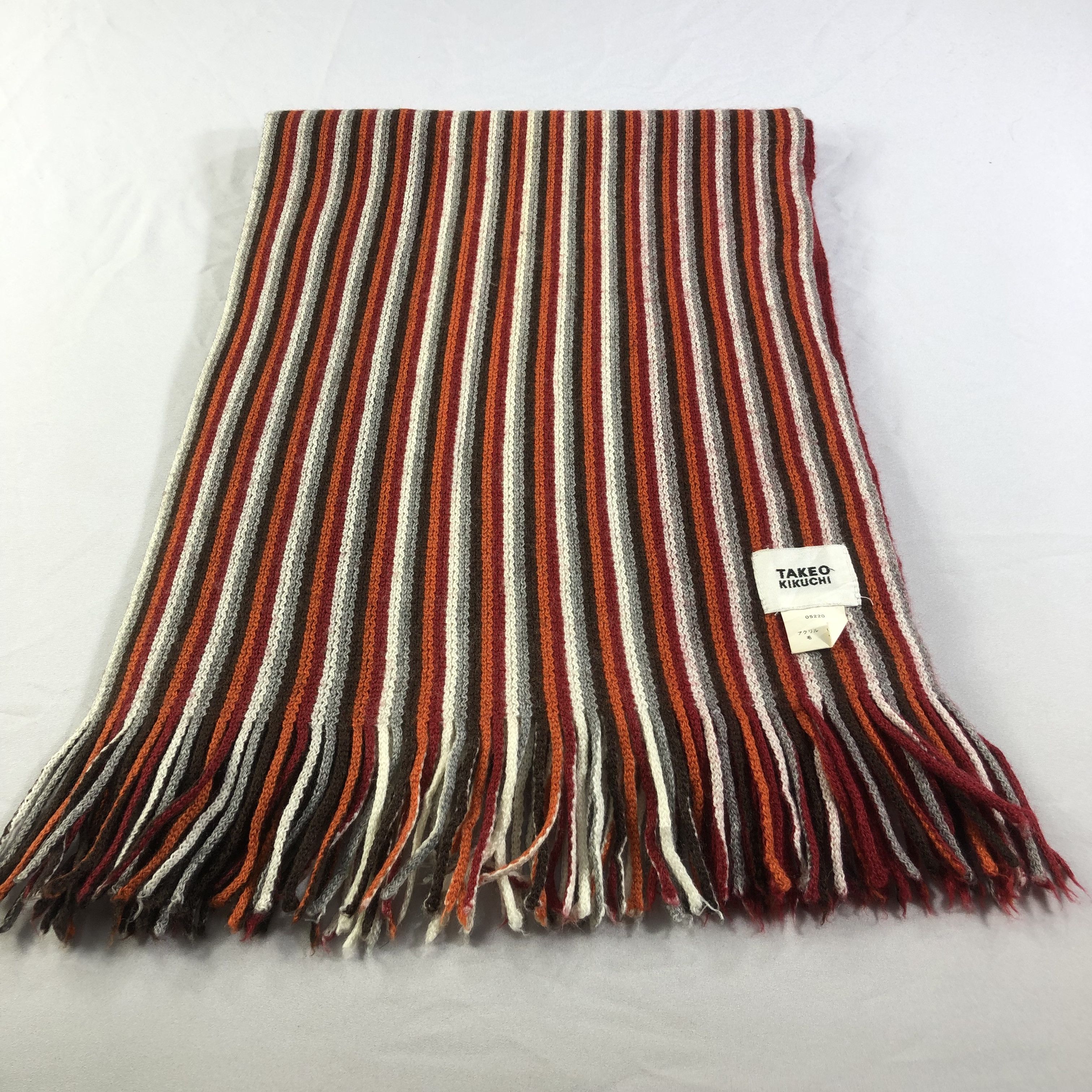 Takeo Kikuchi Takeo Kikuchi Striped Knit Wool Scarf Muffler V1458 Size ONE SIZE - 2 Thumbnail