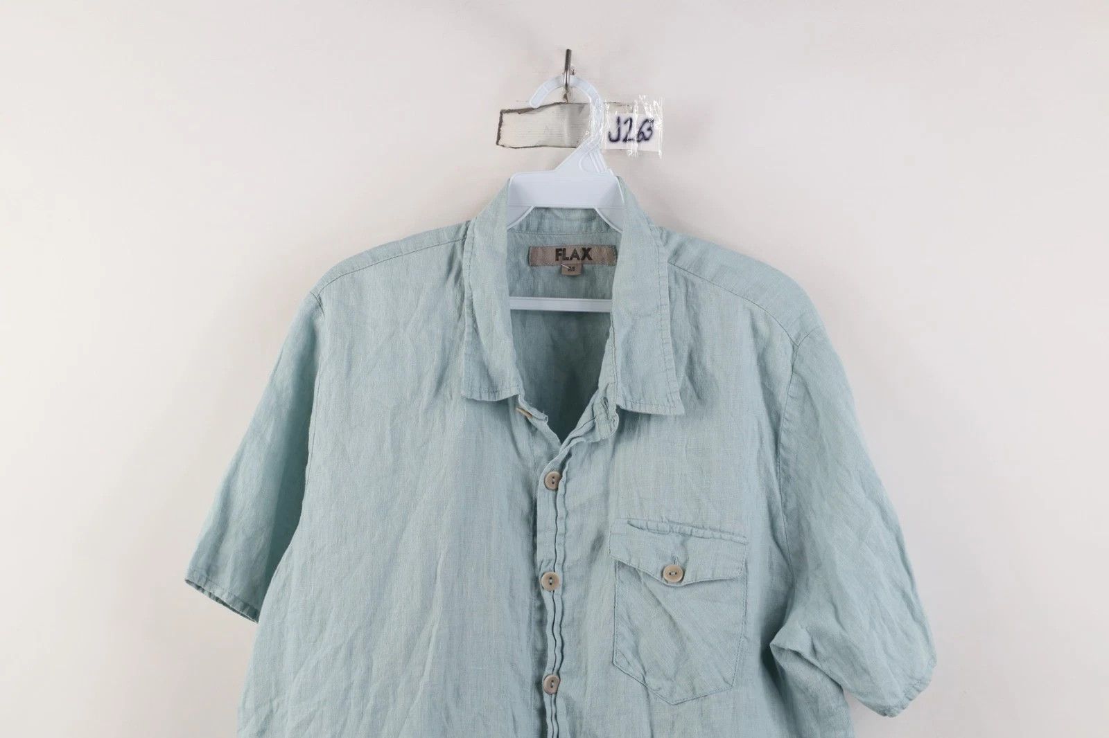 Vintage Flax Linen Short Sleeve Collared Button Shirt Light Blue Size US M / EU 48-50 / 2 - 2 Thumbnail