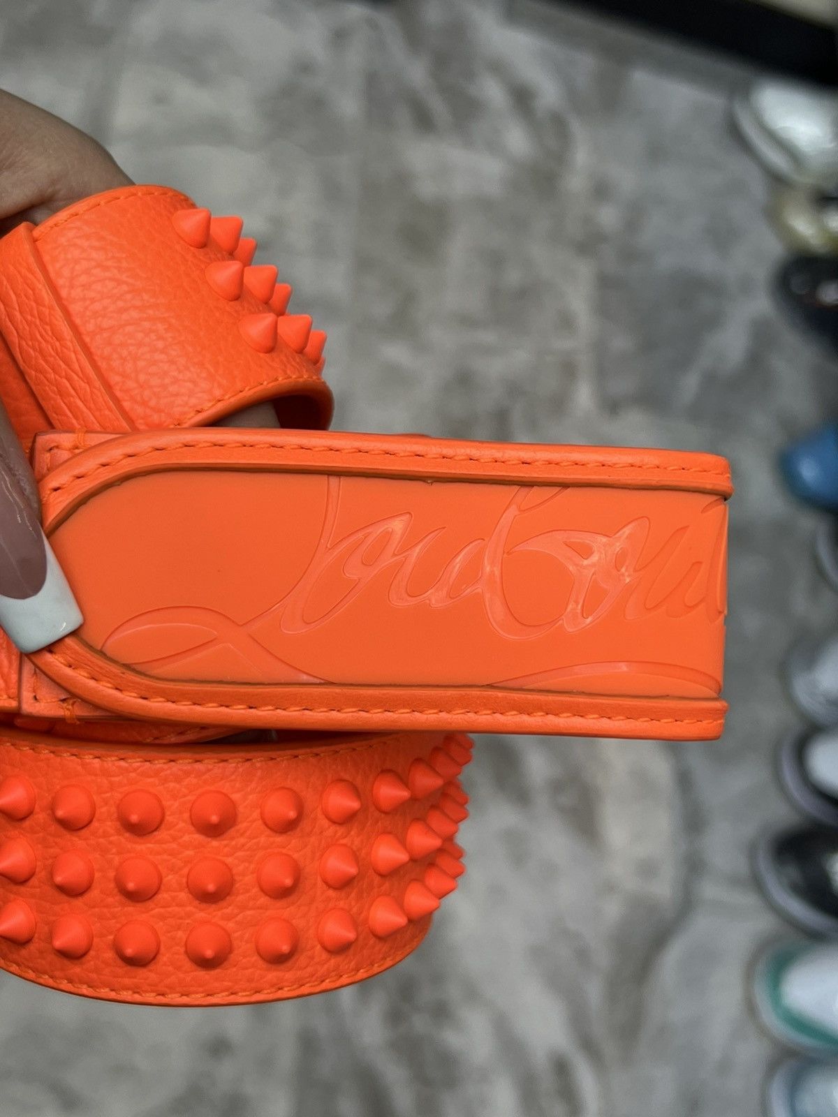 Christian Louboutin Christian Louboutin Orange Spike Belt Size 32 - 3 Thumbnail