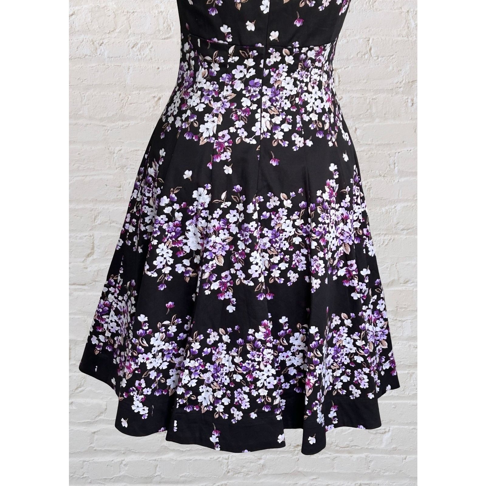 White House Black Market WHBM Black Purple Floral A Line Dress 0 2 4 6 S Dark Fairy Size S / US 4 / IT 40 - 7 Thumbnail