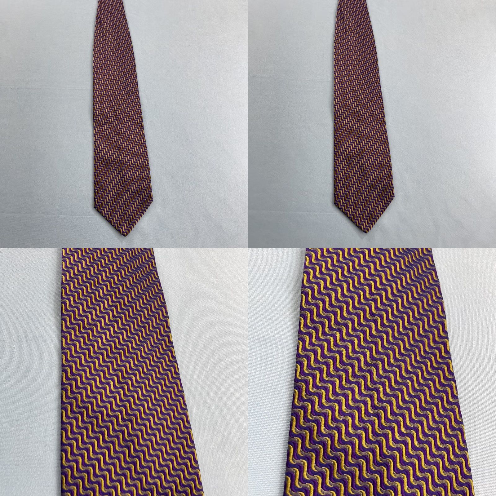 Vintage VINTAGE Pavone Geometric Optical Illusion Purple Yellow Wave Tie Italian Woven Silk 4x58 Men Silk Necktie Size ONE SIZE - 9 Thumbnail