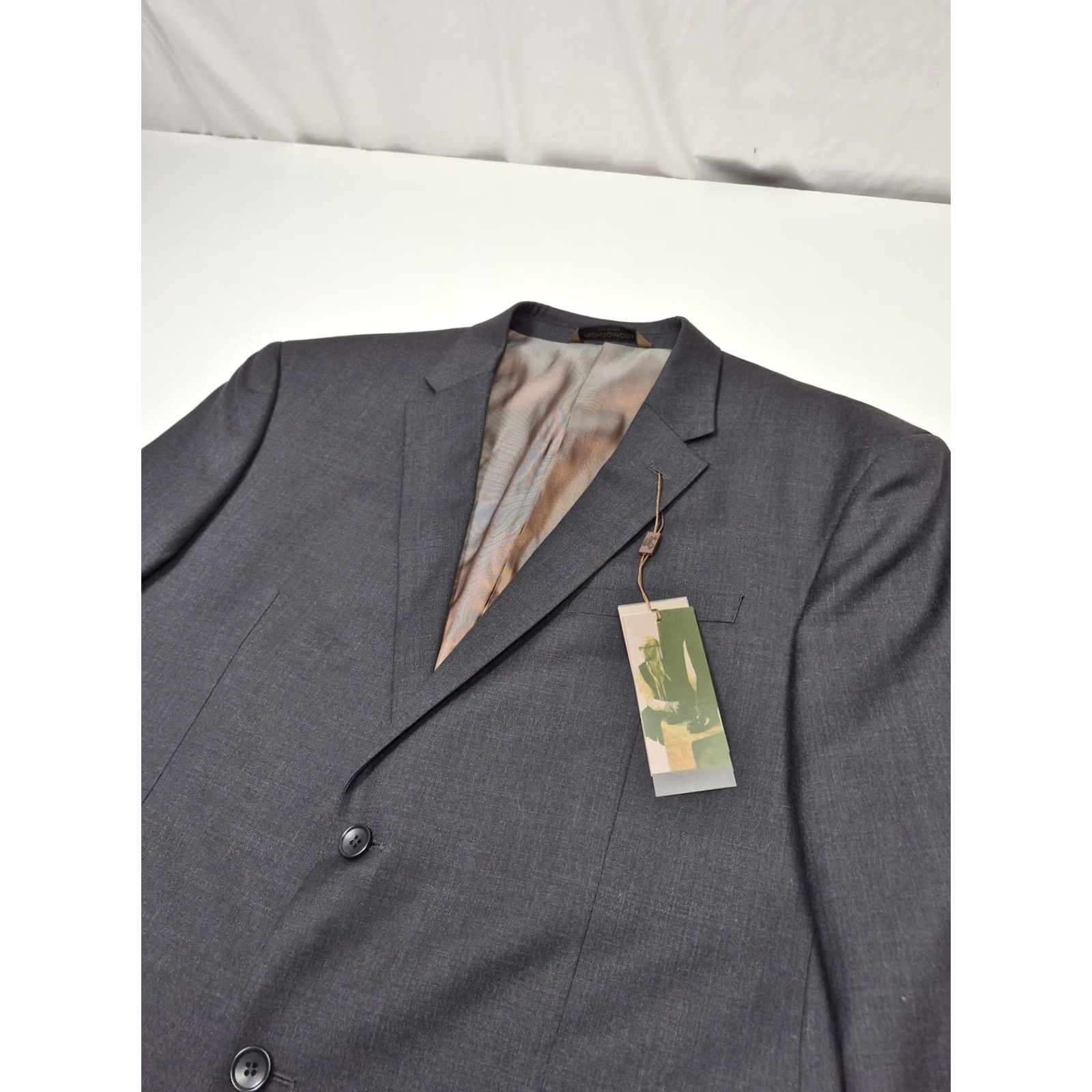 Pronto Uomo Prontomoda Suit Jacket Mens 48S Charcoal Merino Wool Oxford 2B Short Notch 2-Button Single-Breasted Wool Oxford 2P Formal Business Mens Size 48R - 2 Thumbnail