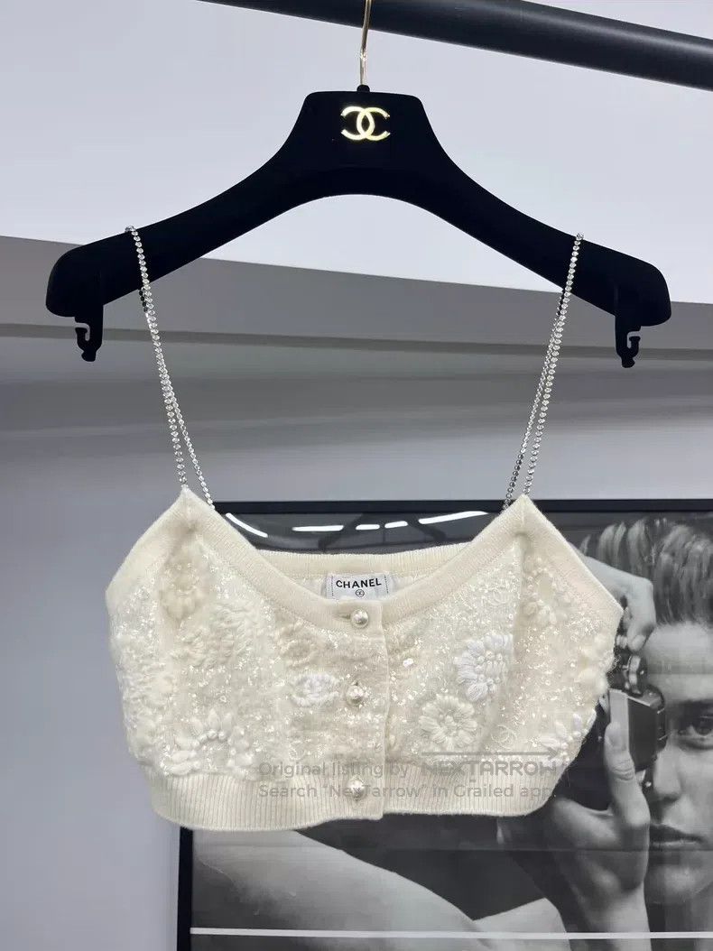 Chanel Chanel White heavy-embroidered sequin diamond-encrusted su Size XXS / US 00 / IT 34 - 1 Thumbnail