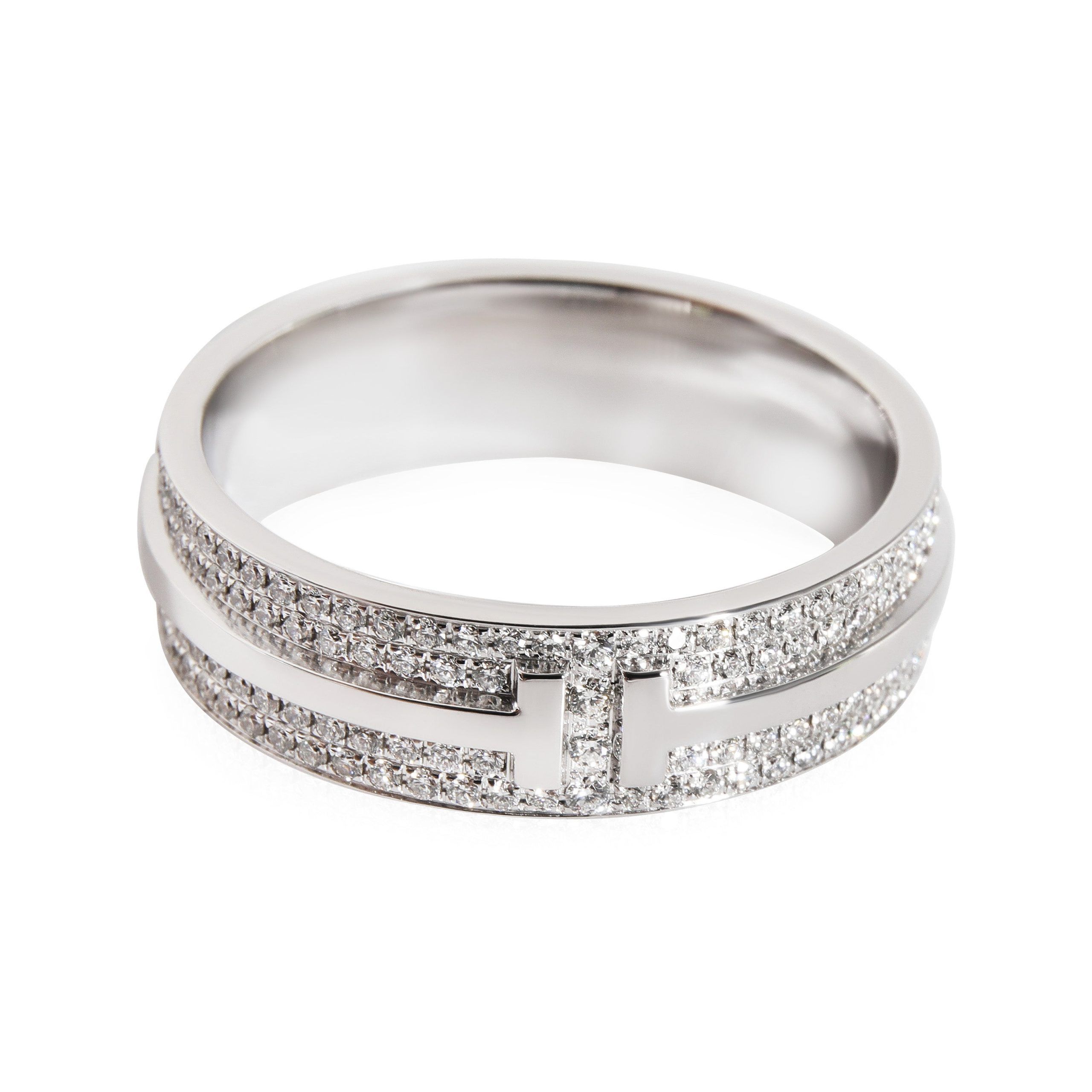 image of Tiffany Co Tiffany & Co. T Wide Pave Diamond Ring In 18K White Gold 0.63 Ctw, Women's