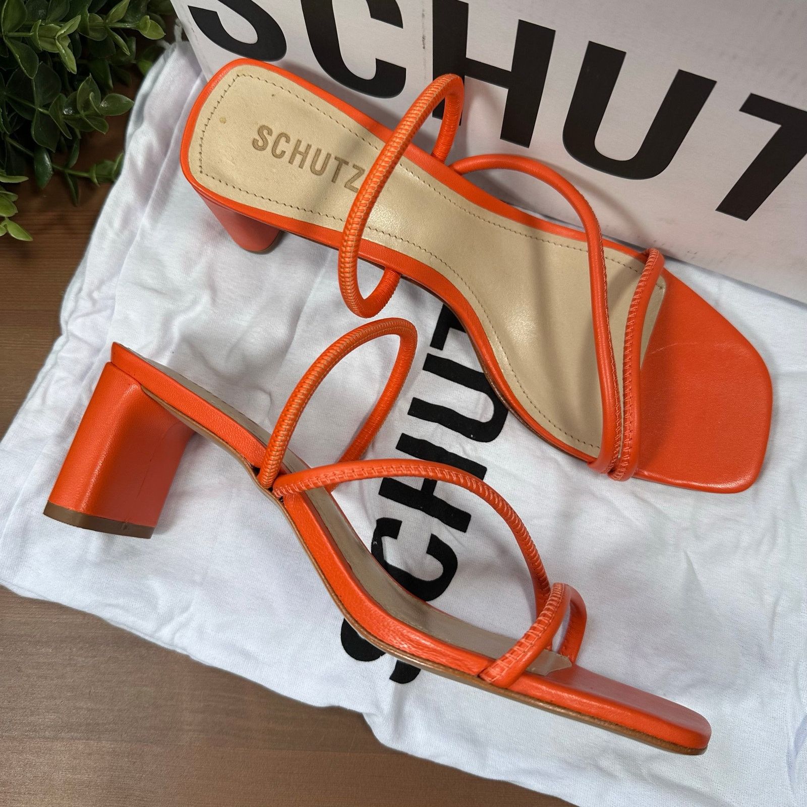 SCHUTZ Schutz Chessie Mid Leather Mid Heel Sandals Orange Size 8 Size US 8 / IT 38 - 2 Thumbnail