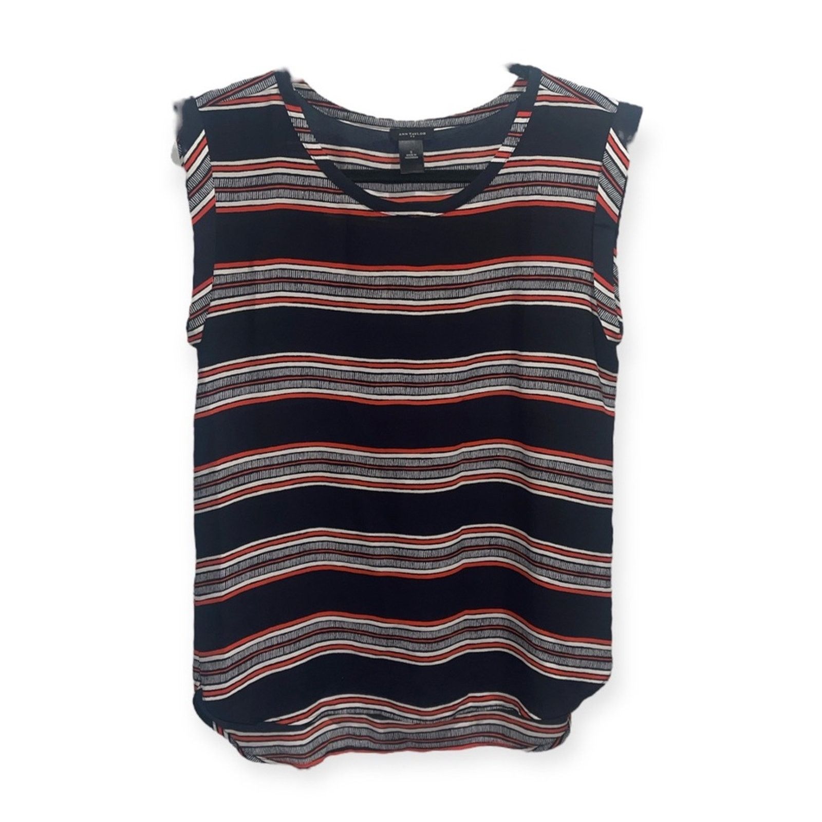Ann Taylor ANN TAYLOR Navy/Red/White Stripe Sleeveless Sheer Blouse Size S / US 4 / IT 40 - 1 Thumbnail