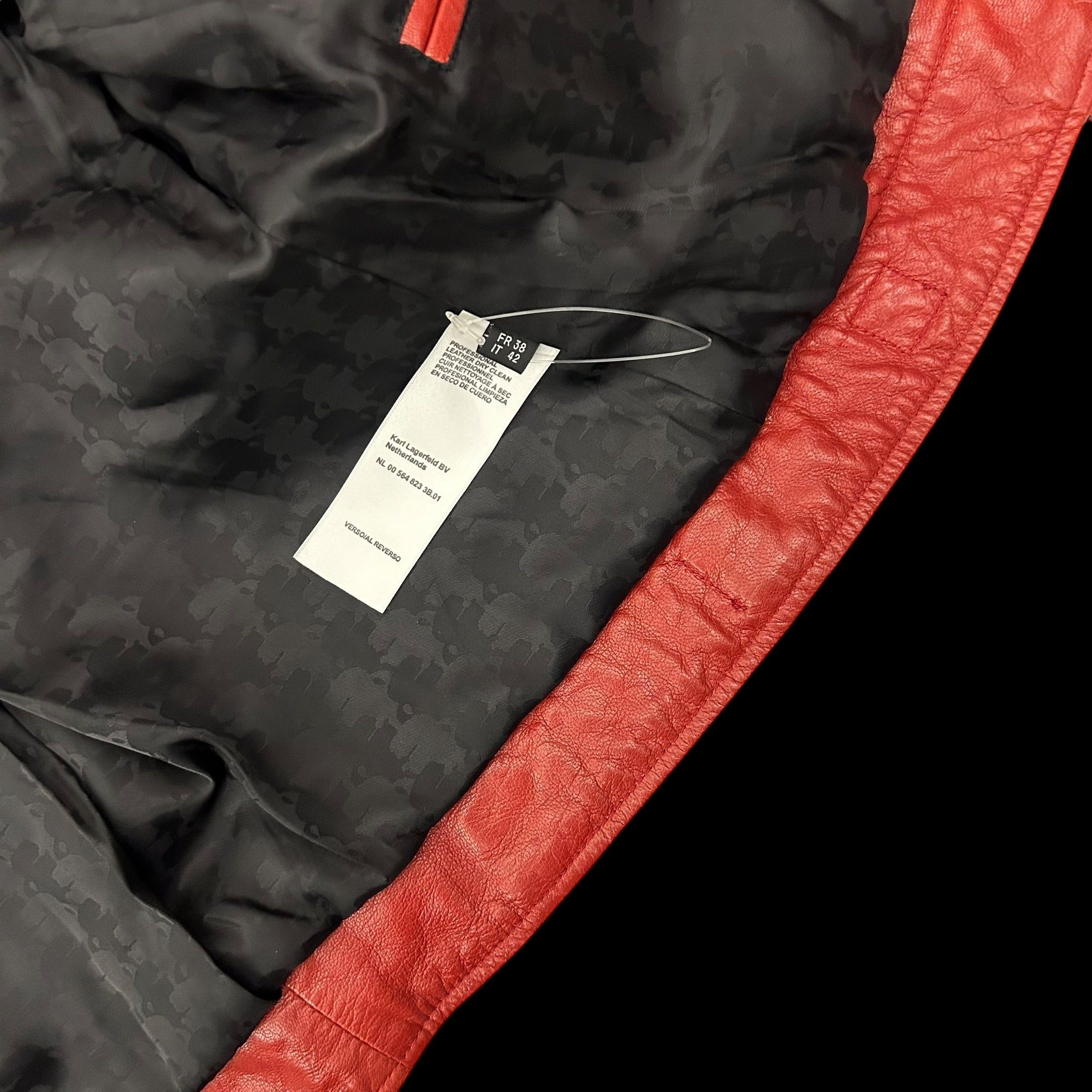 Karl Lagerfeld Karl Lagerfeld Goat Leather Biker Jacket Red (Fits M Womens) Size M / US 6-8 / IT 42-44 - 6 Thumbnail