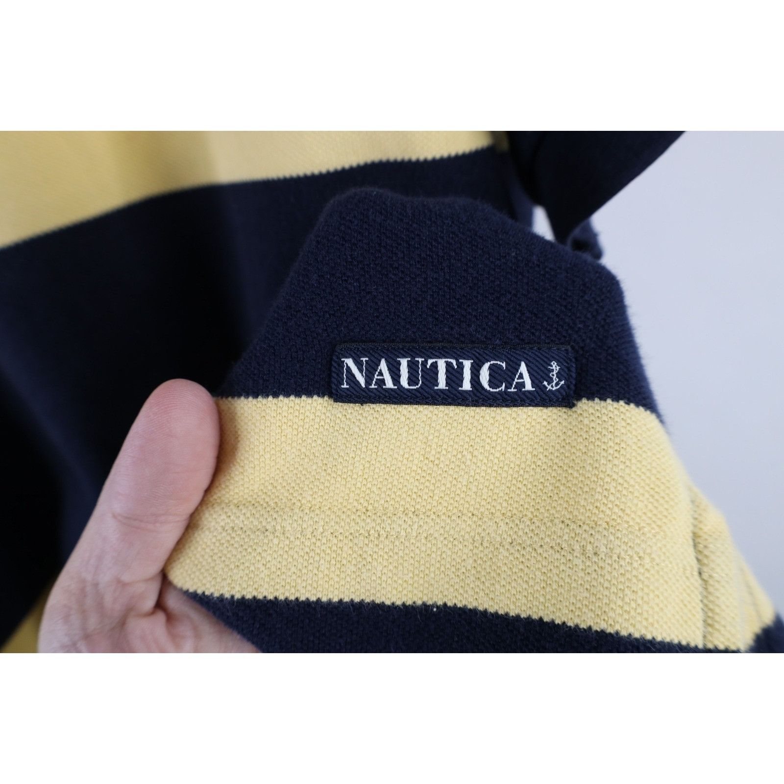 Nautica × Vintage Vintage 90s Nautica Faded Spell Out Striped Polo Shirt Size US M / EU 48-50 / 2 - 4 Thumbnail