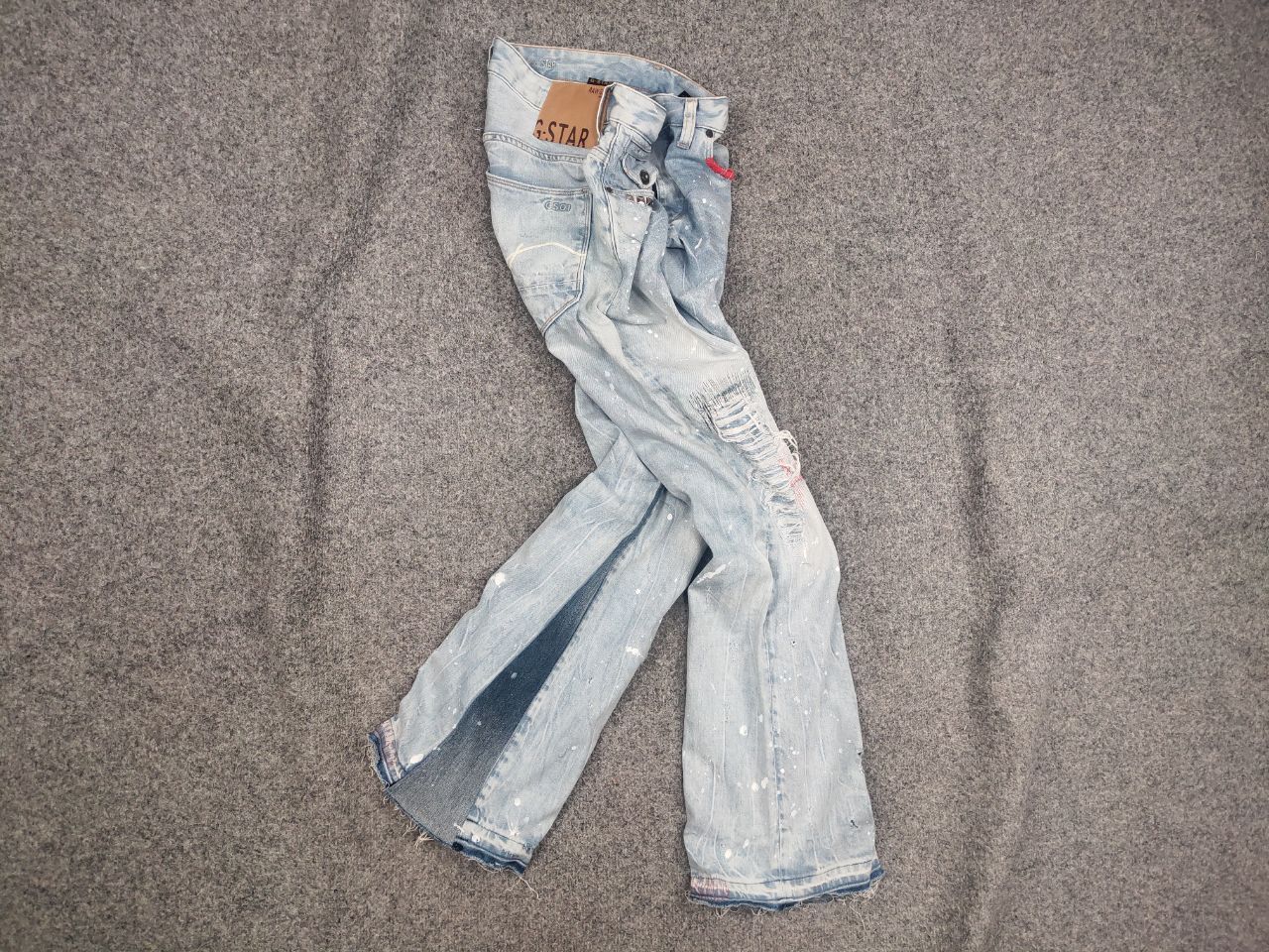 G-Star G star raw custom denim Flared le Grand Bleu peint Jeans Y2K Size US 33 - 1 Thumbnail