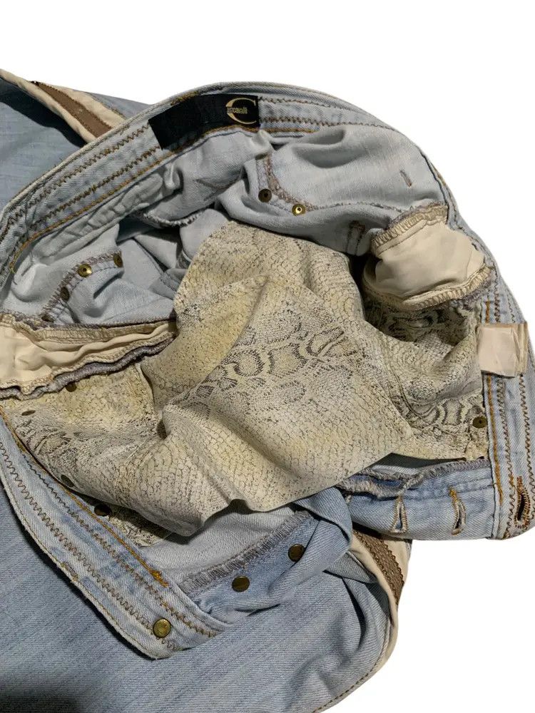 Just Cavalli Vintage Cavalli studded punk leather taped snake skin denim Size US 31 - 15 Thumbnail