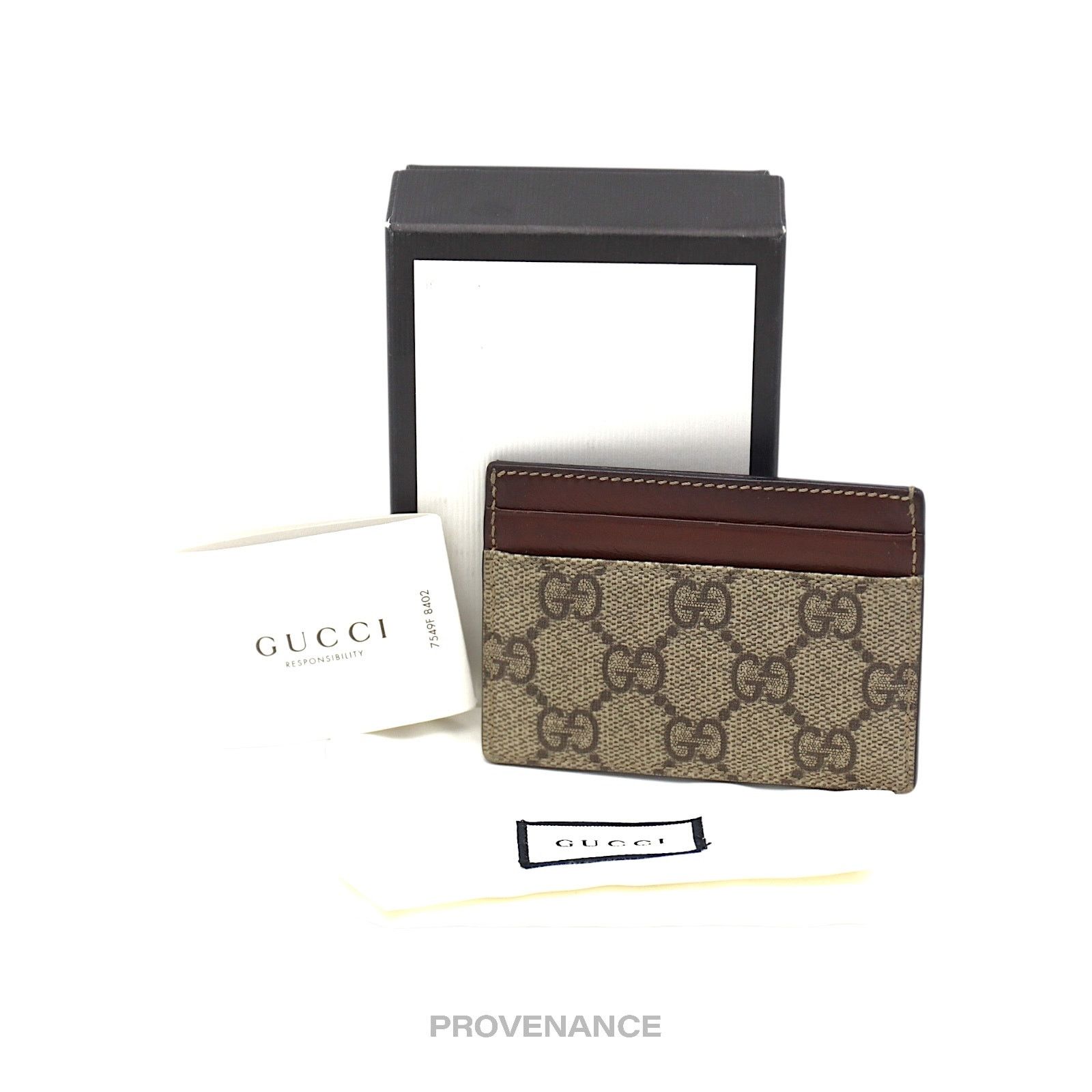 🔴 Gucci GG Supreme Card Holder Wallet Brown