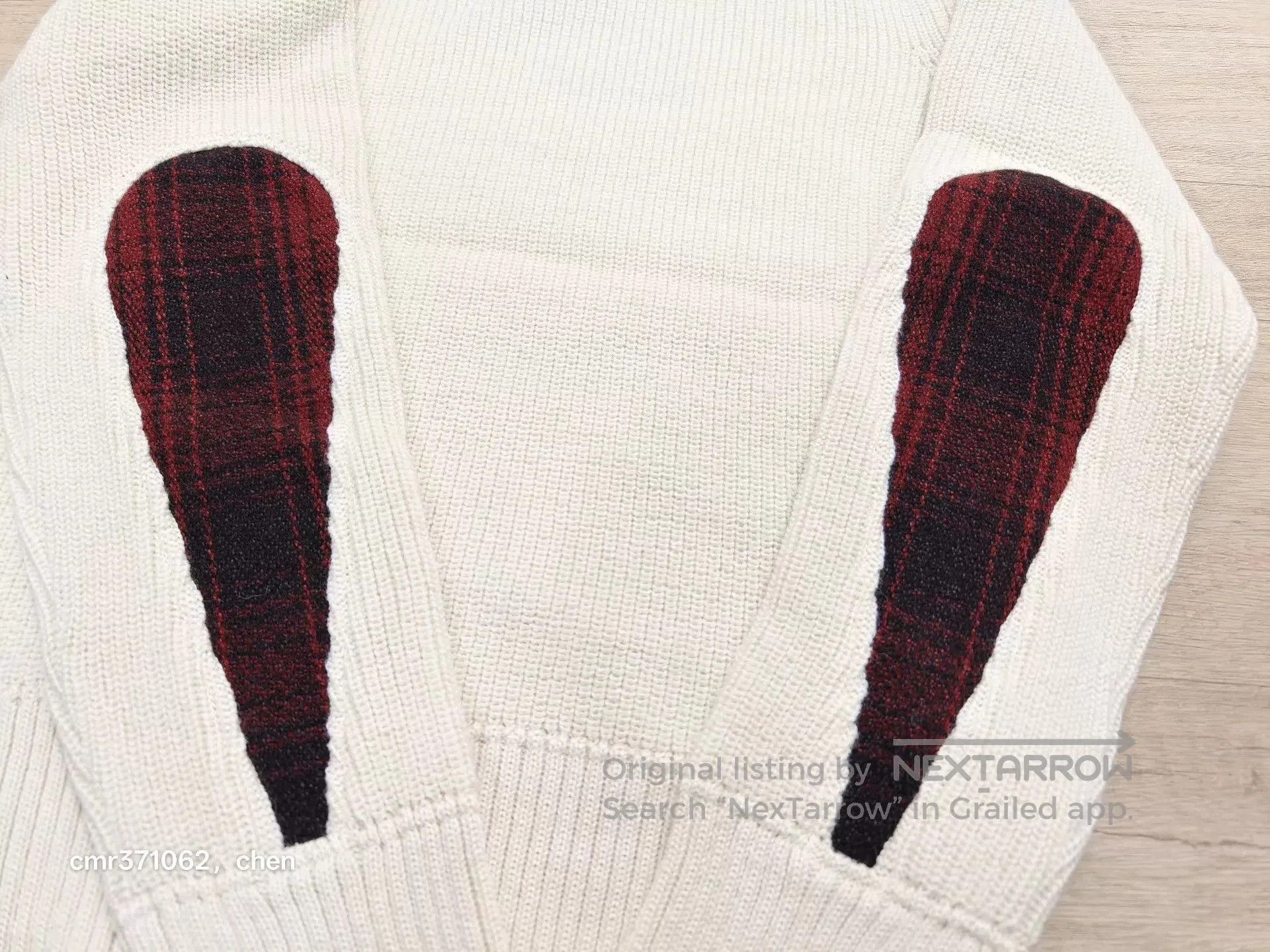 Visvim White Crewneck Sweater with Plaid Elbow Patches Size S. Size US S / EU 44-46 / 1 - 3 Thumbnail