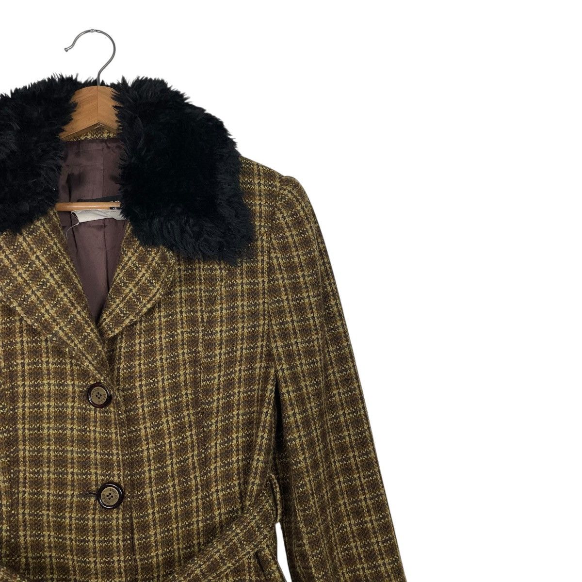 Other Spazio Jeans Plaid Wool Fur Jacket Size M / US 6-8 / IT 42-44 - 5 Thumbnail