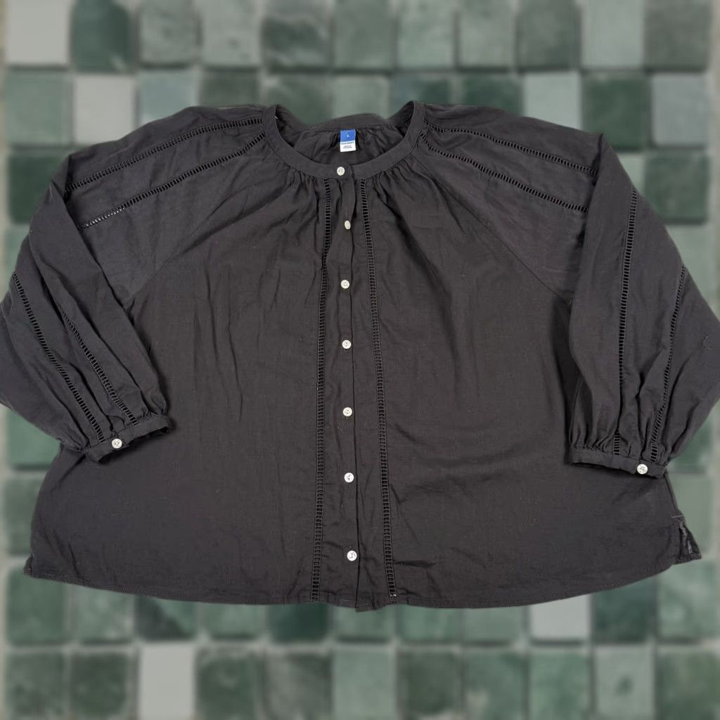 Old Navy Old Navy Blouse Womens L Black Volume Poet Button Front Balloon Sleeve Boho Chic Shirt Top Size L / US 10 / IT 46 - 1 Thumbnail