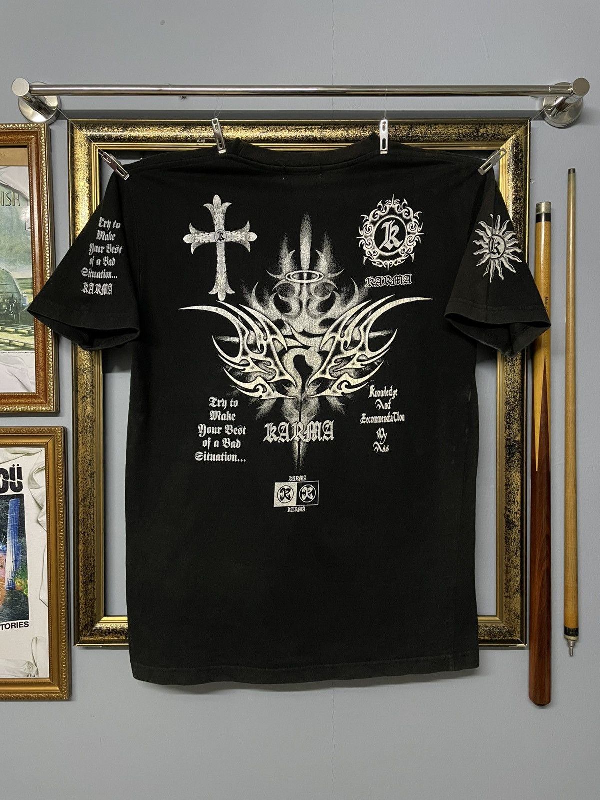 Japanese Brand Vintage 1990s Japan Karma Tribal Cross Gothic Style Tshirt Size US M / EU 48-50 / 2 - 1 Thumbnail
