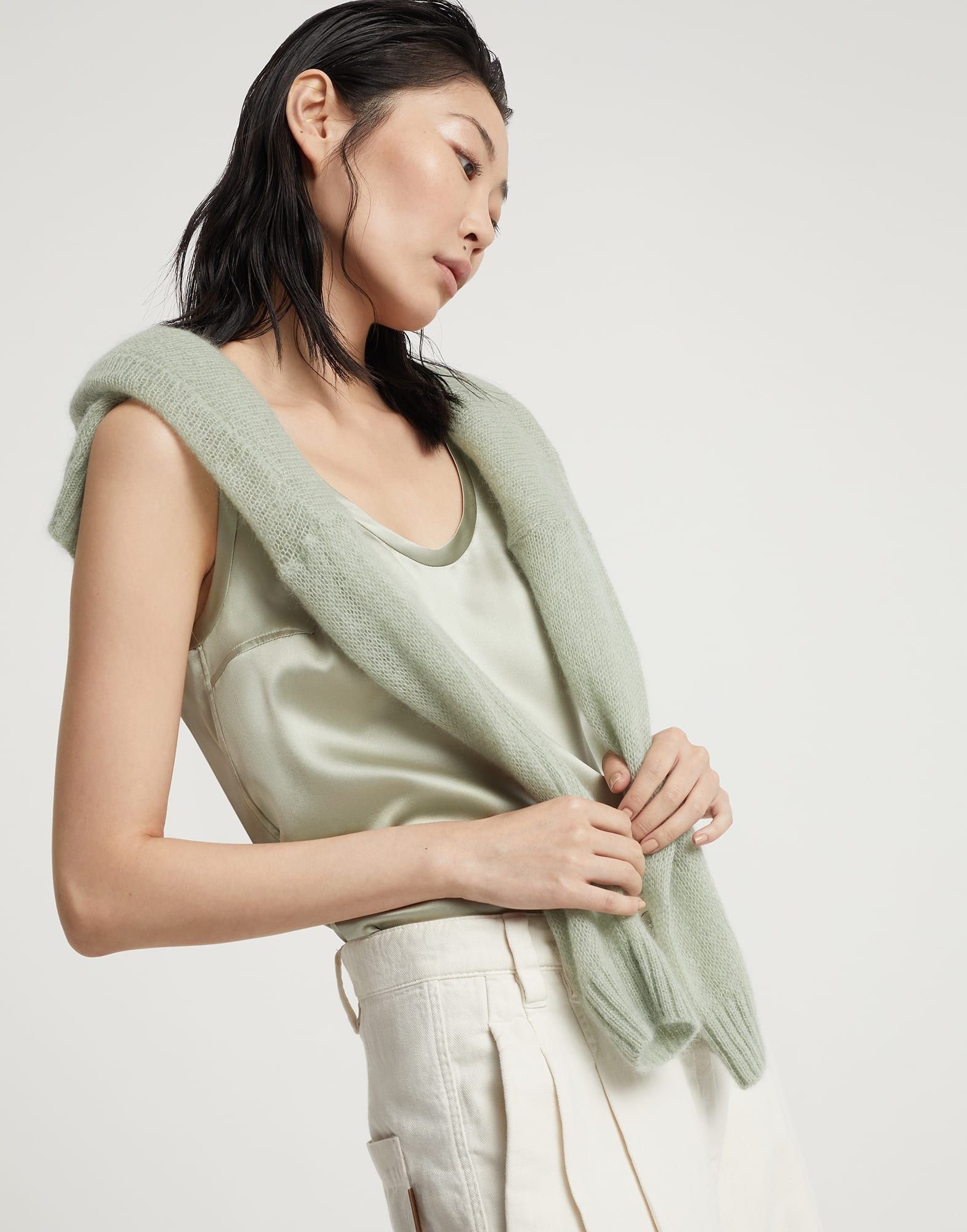 Brunello Cucinelli o1la1rc1a0425 Lady Top in Light Green Size L / US 10 / IT 46 - 3 Thumbnail