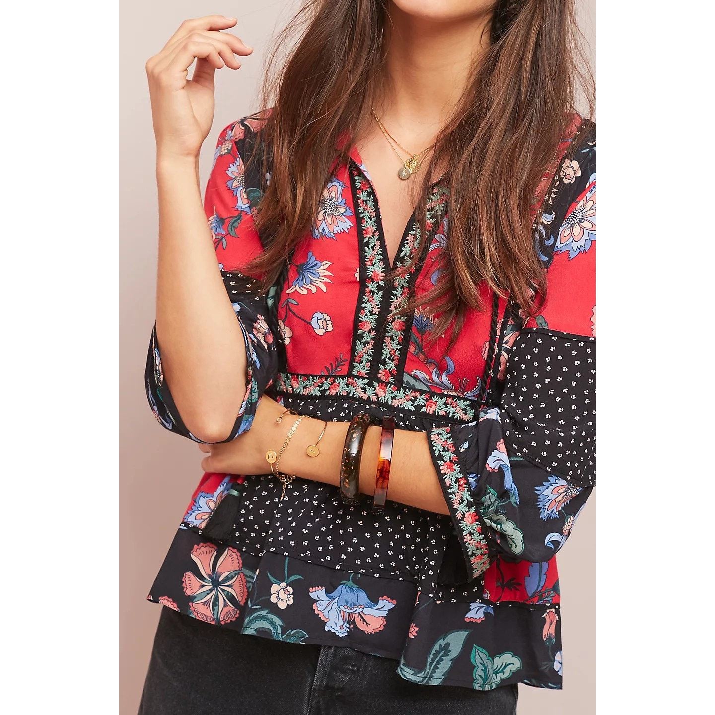 Anthropologie New Anthropologie Naomi Patchwork Peasant Top by Love Sam Size S / US 4 / IT 40 - 2 Thumbnail