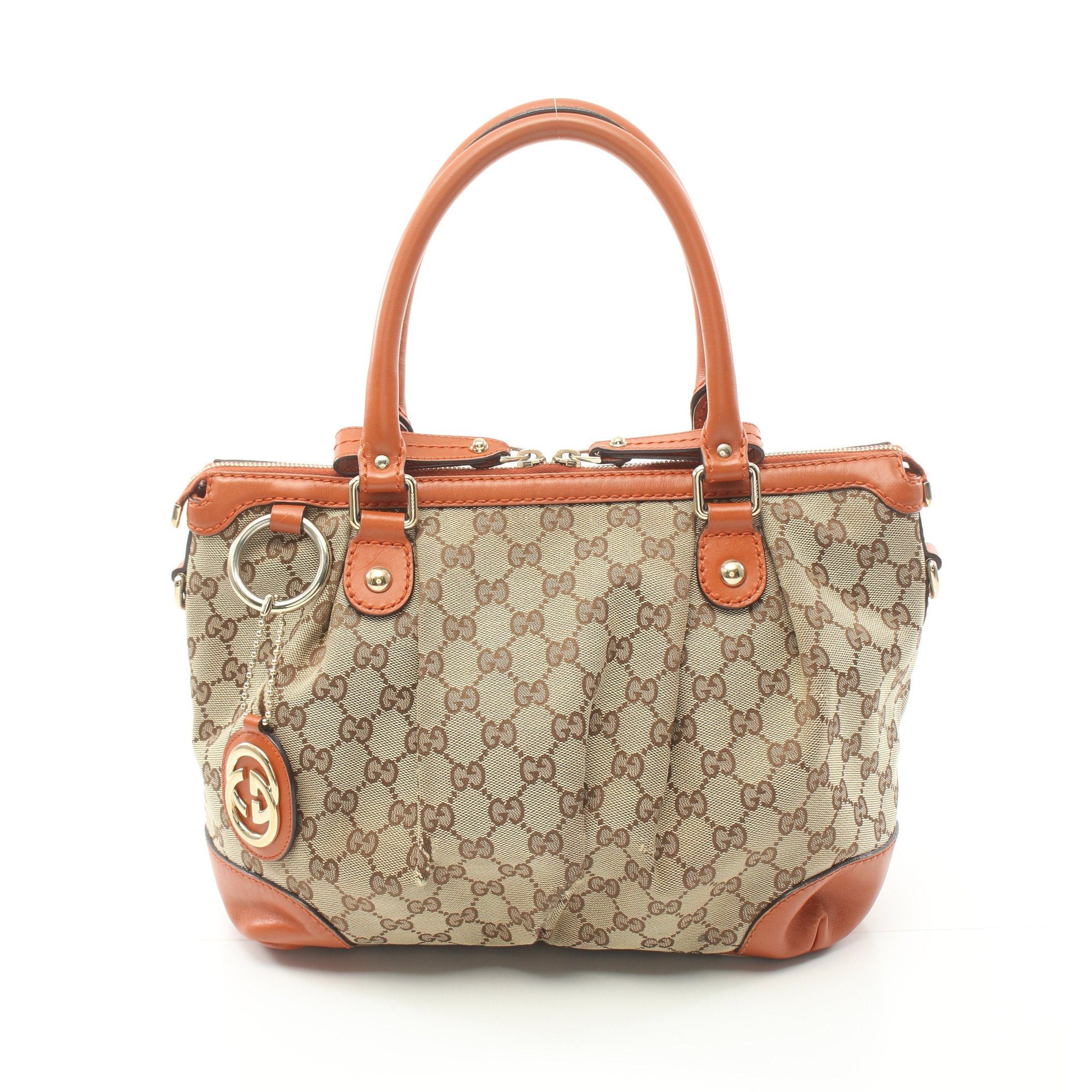 image of Gucci Sukey GG Canvas Handbag Canvas Leather Beige Orange, Women's