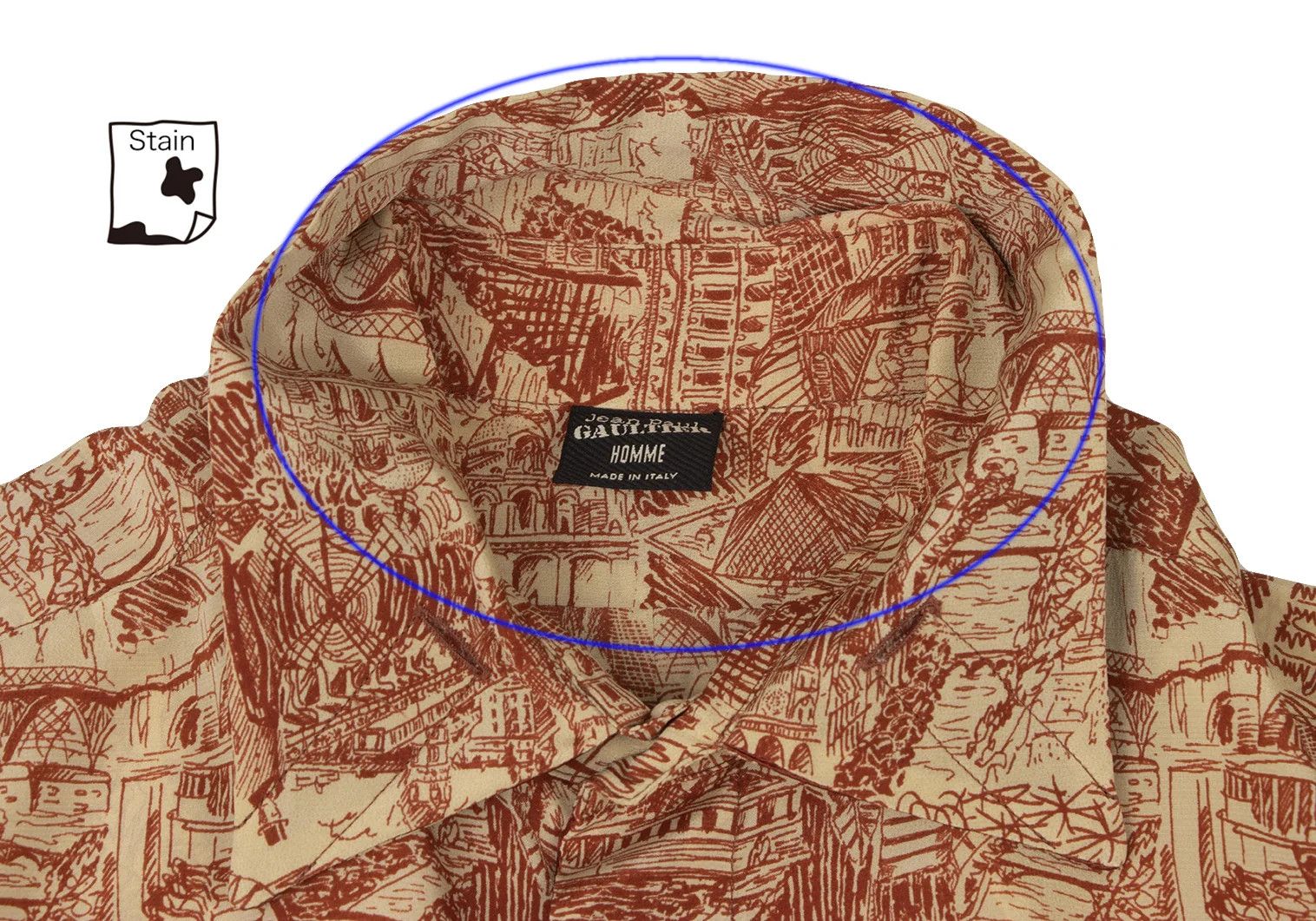 Jean Paul Gaultier Silk Drawing Print Shirt in Beige Red, Size 48 Size US M / EU 48-50 / 2 - 7 Thumbnail