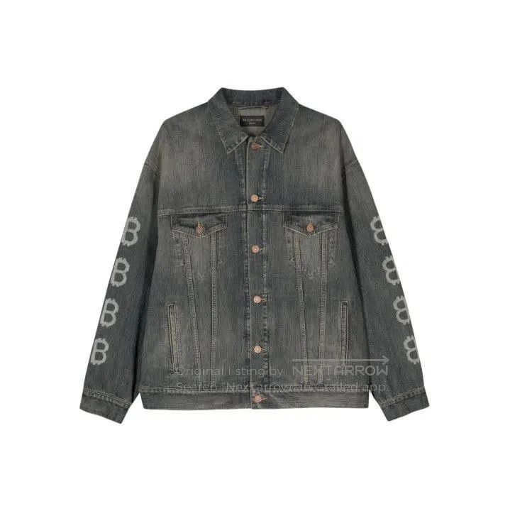 Balenciaga Balenciaga Indigo Denim Jacket with Logo Print. Size US S / EU 44-46 / 1 - 1 Thumbnail