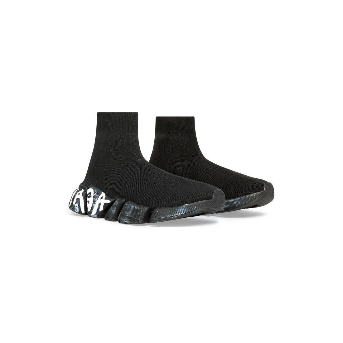 Balenciaga o1mt1gz0425 Speed 2.0 Graffiti Recycled Knit Sneakers Black Size US 6 / EU 39 - 2 Thumbnail