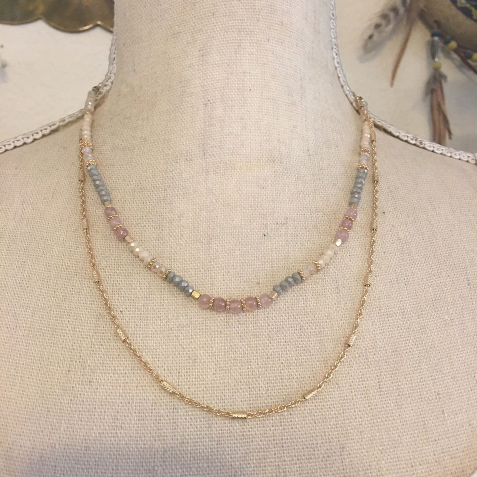 Jewelry Layered gold chain sparkle bead suede necklace Size ONE SIZE - 1 Thumbnail