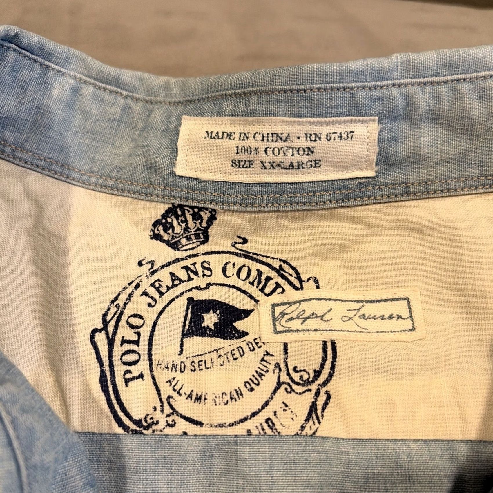Polo Ralph Lauren VINTAGE Polo Jeans Co Ralph Lauren Long Sleeve Denim Shirt Men's XXL Blue 80s 90s Size US L / EU 52-54 / 3 - 5 Thumbnail