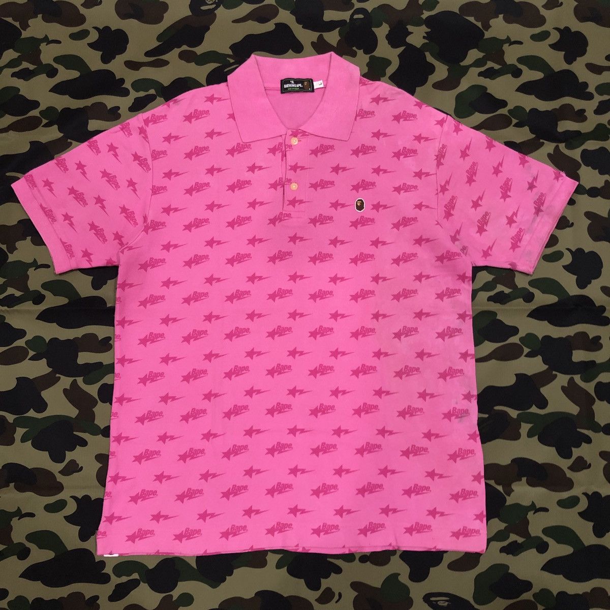 トップス Bape sta patterned polo shirt pink y2k Bapesta Polo Shirt | Grailed
