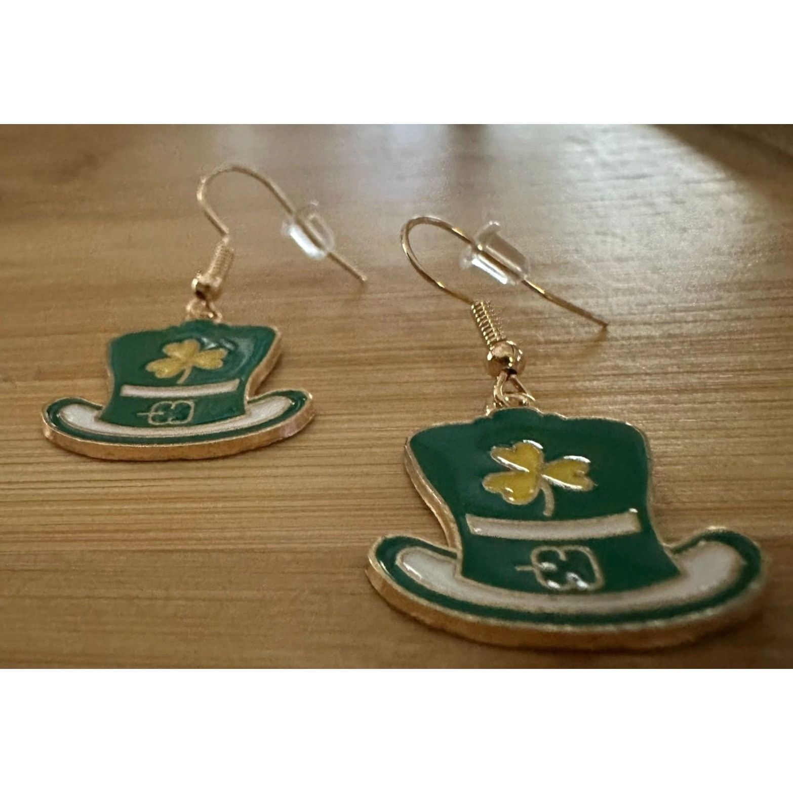 Handmade St Patricks Day Leprechaun Hat Earrings Shamrock Green Dang Size ONE SIZE - 5 Thumbnail