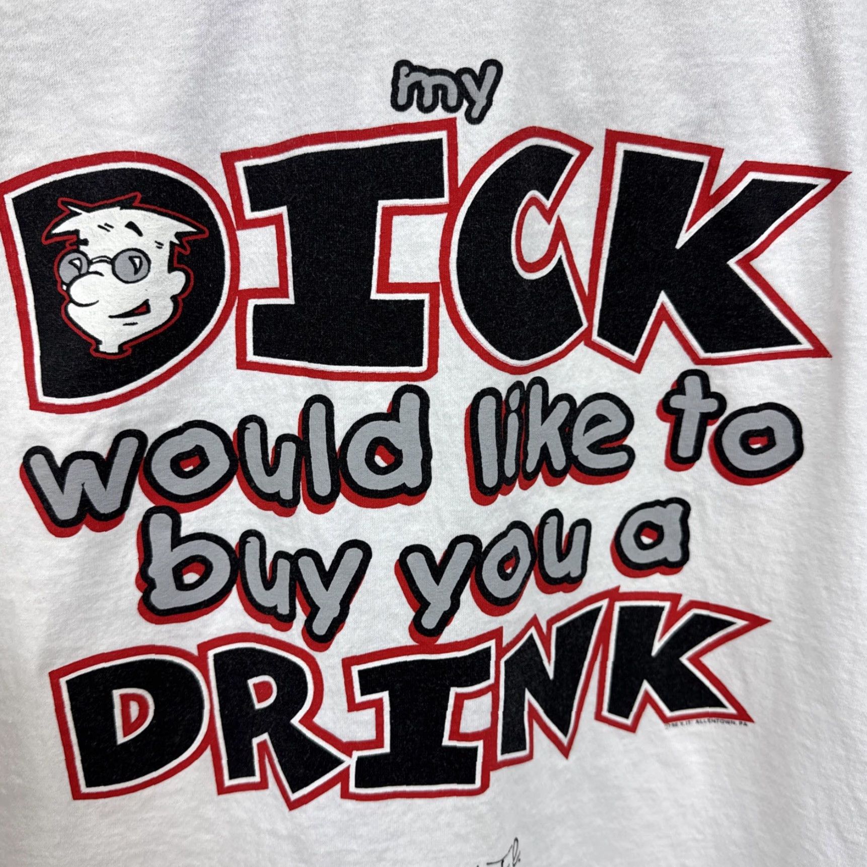 Vintage VINTAGE My Dick Would like to Buy You A Drink T Shirt XL Men White Cotton 90s Funny Raunchy Logo Short Sleeve Crew Neck Stedman Size US XL / EU 56 / 4 - 7 Thumbnail