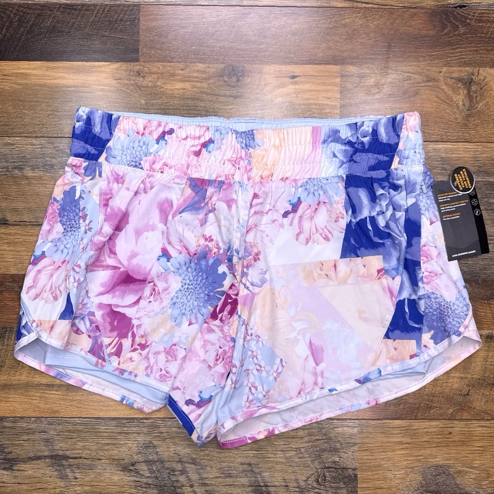 Avia Avia Running Shorts Womens XL Floral High Rise Pull On New Short Athletic Activewear Zip Pocket Moisture Wicking Multicolor Extra Large 4 in Inseam Size 40" / US 18 - 2 Thumbnail