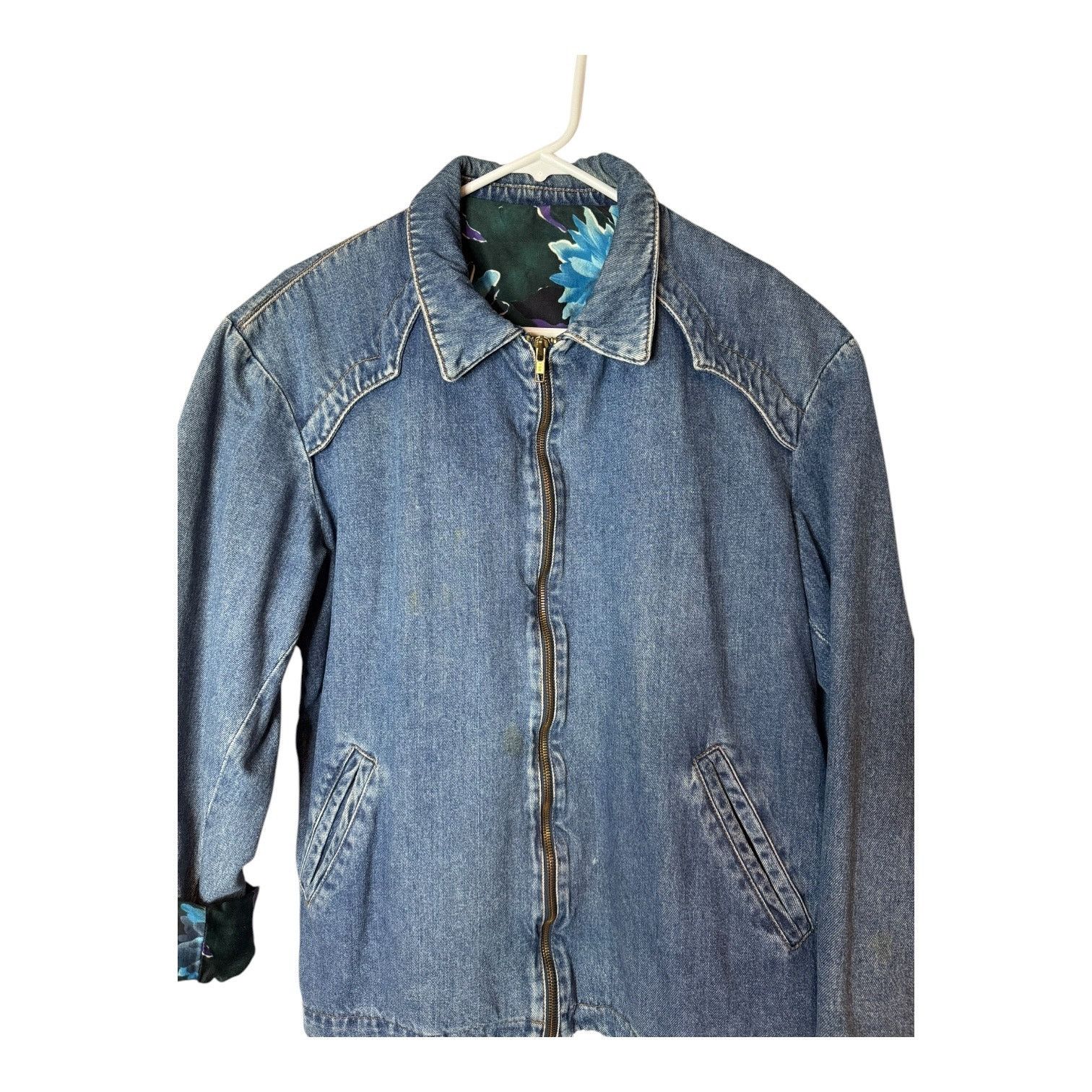 Vintage Vtg Denim Blue Jacket Blue Purple floral lining zip closing Size M / US 6-8 / IT 42-44 - 10 Thumbnail