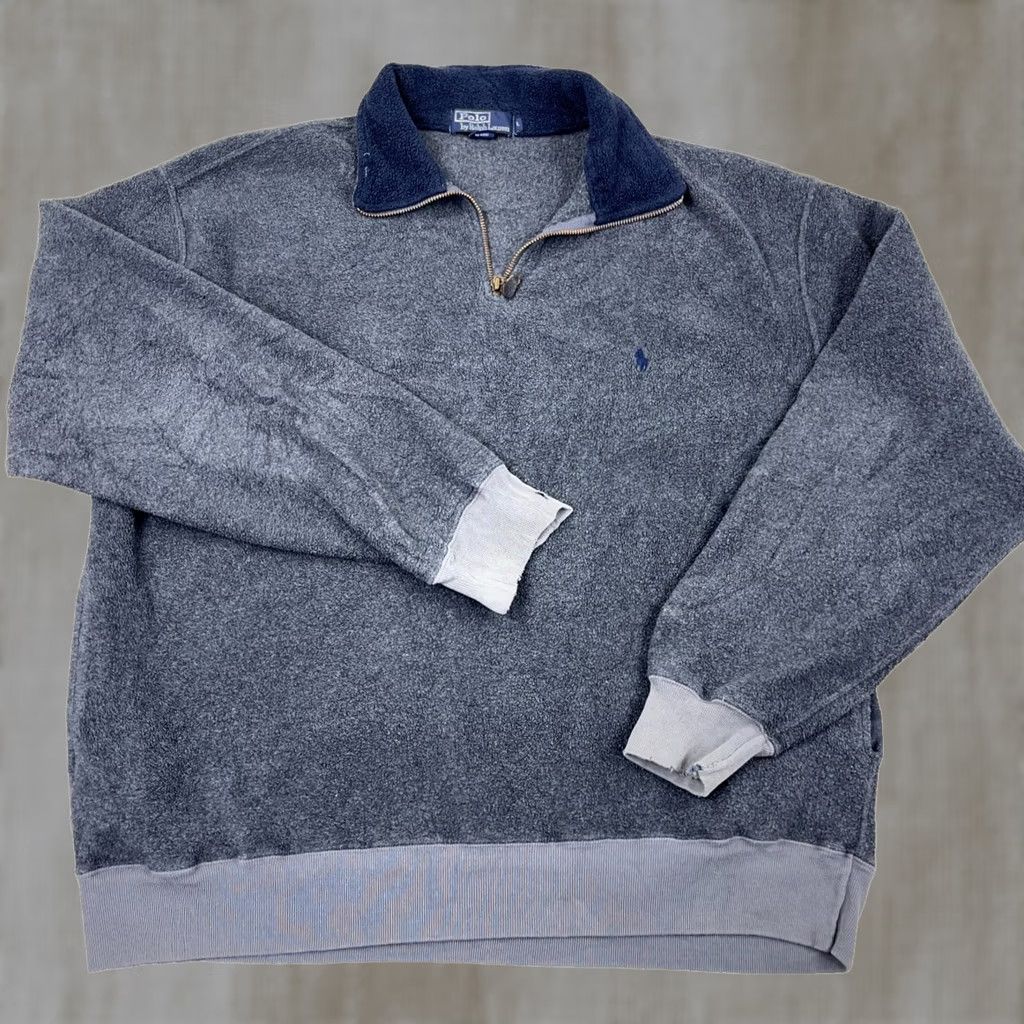 Polo Ralph Lauren VINTAGE Polo Ralph Lauren Sweater Men L Gray Fleece 1/4 Zip Pullover Size L Regular Mens Size US L / EU 52-54 / 3 - 1 Thumbnail