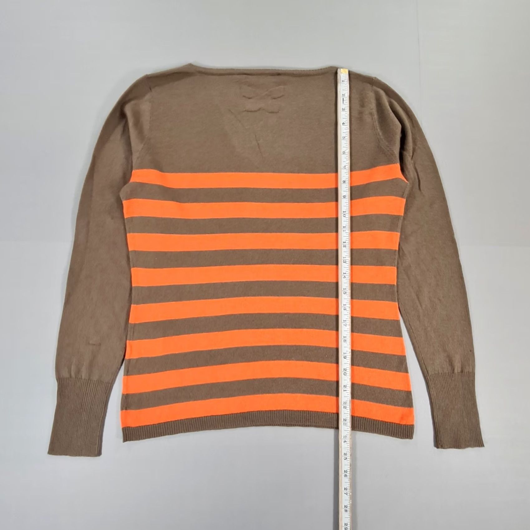 Vintage Weekend Max Mara Jumper Womens Brown Large Striped Silk Wool Lightweight Knit V-Neck Pullover Size L / US 10 / IT 46 - 6 Thumbnail